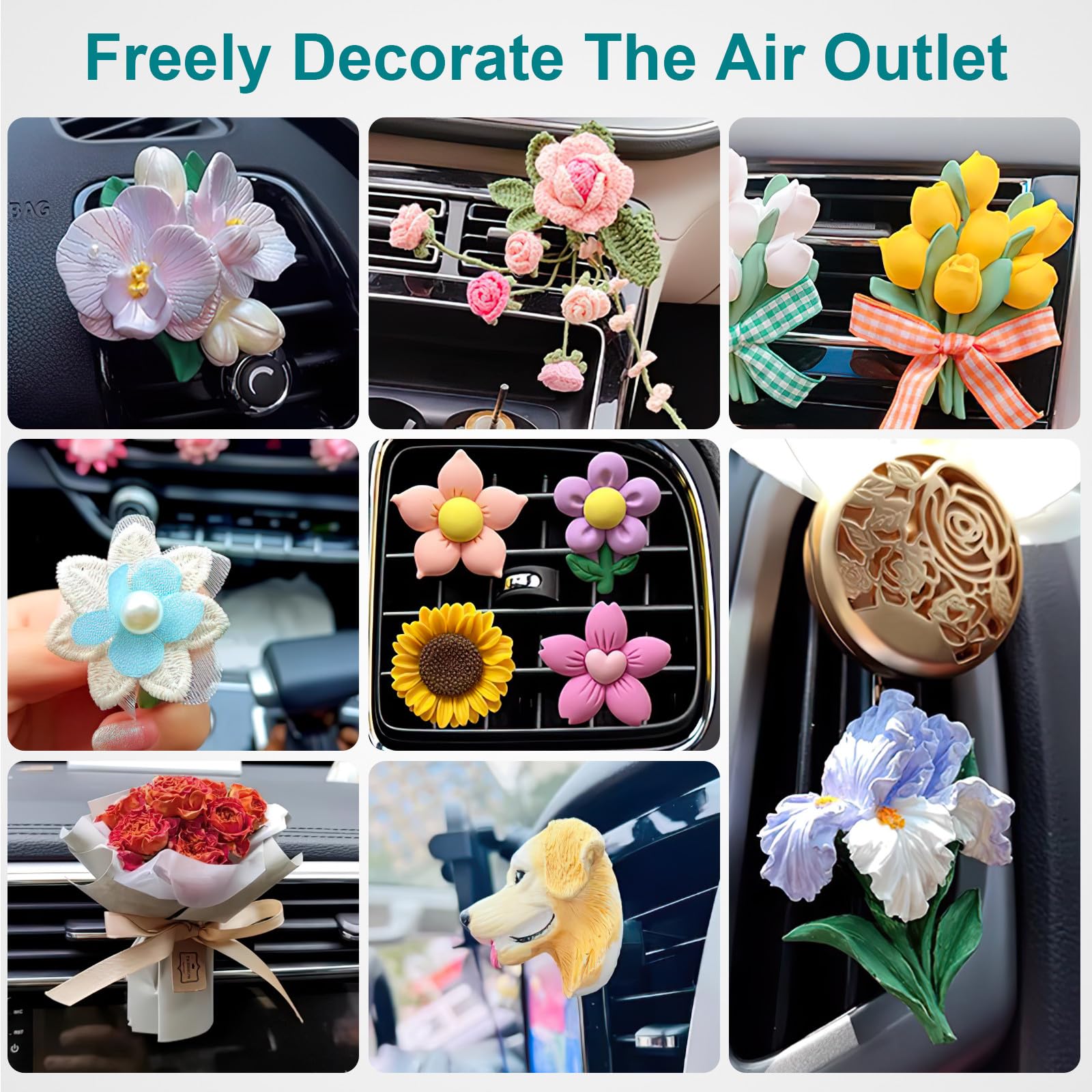 OUNONA 100 Pezzi Clip Accessorio Decorativo per Bocchetta di Ventilazione Metallo e Plastica Nero e Compatibile DIY per Diffusore Deodorante Auto