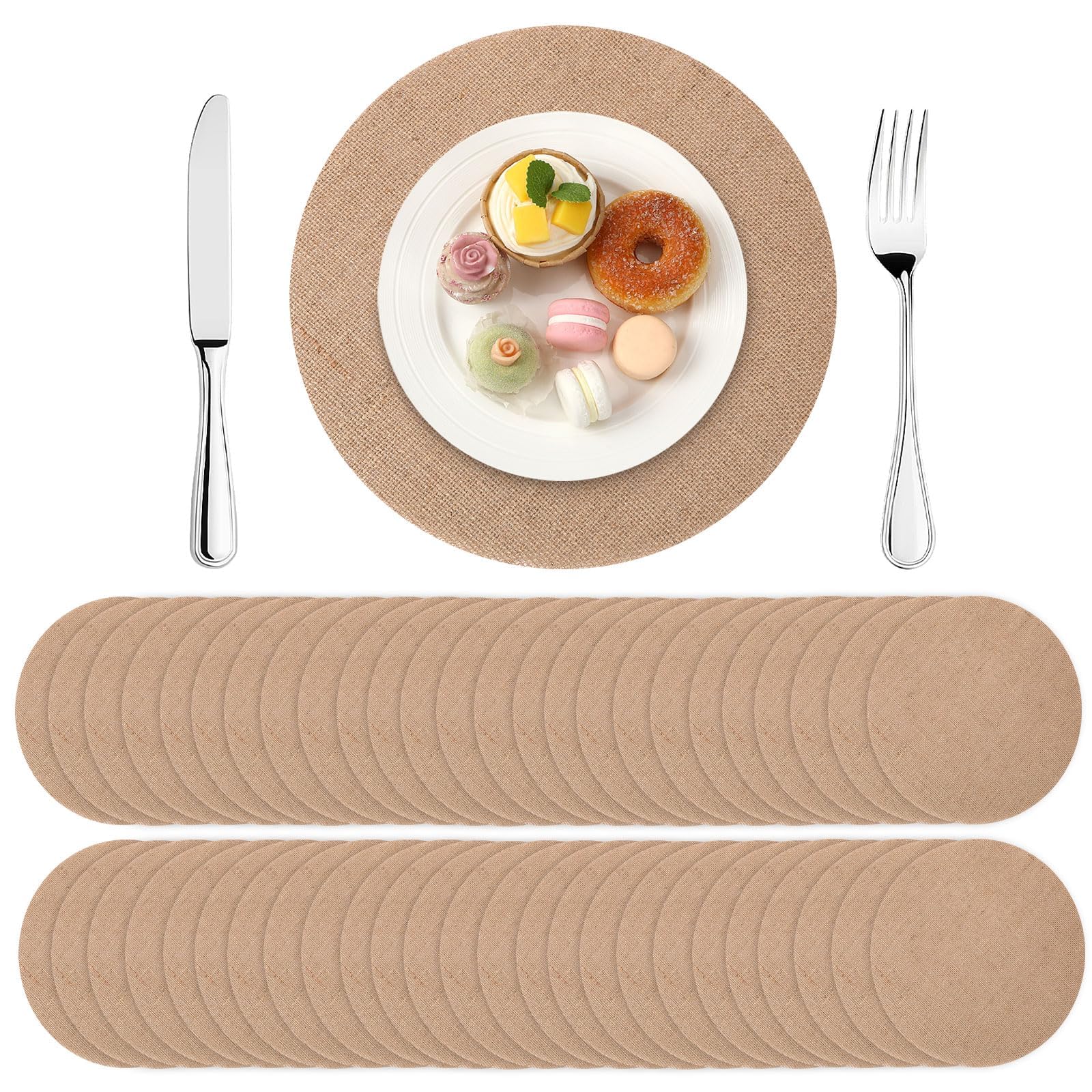 Sets de table ronds en toile de jute marron 30 cm réutilisables pour fête, dîner et mariage