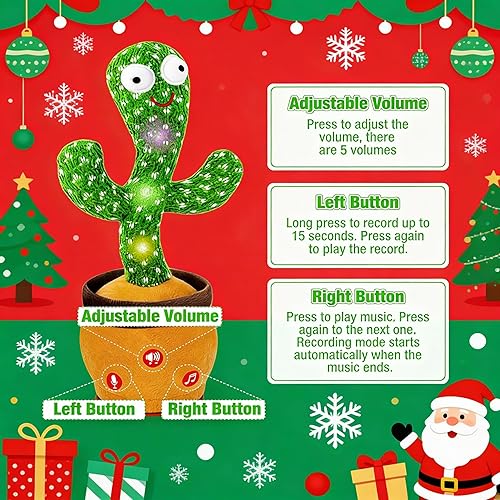 Miniatura 8 de Ayeboovi Juguetes de cactus bailarín que hablan, juguete interactivo que repite lo que dices, volumen ajustable con 120 canciones, relleno de