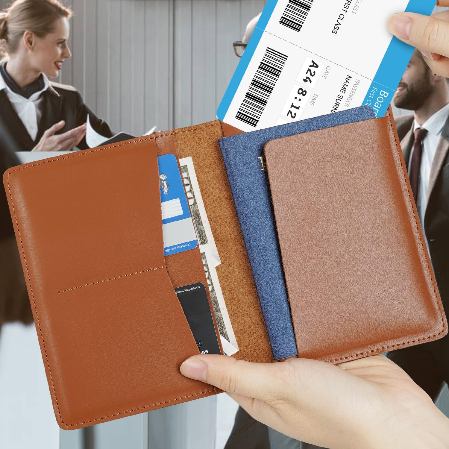 Full Grain Leather AirTag Passport Holder Wallet Cover for Men and Women Travel, Passport Holder with AirTag Slot Passport Wallet, Travel Essentials Genuine Leather Passport Cover Gifts (Brown) - Image 5