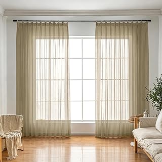 Taupe Sheer Curtains & Drapes 90 Inches Long Pinch Pleat Floor to Ceiling