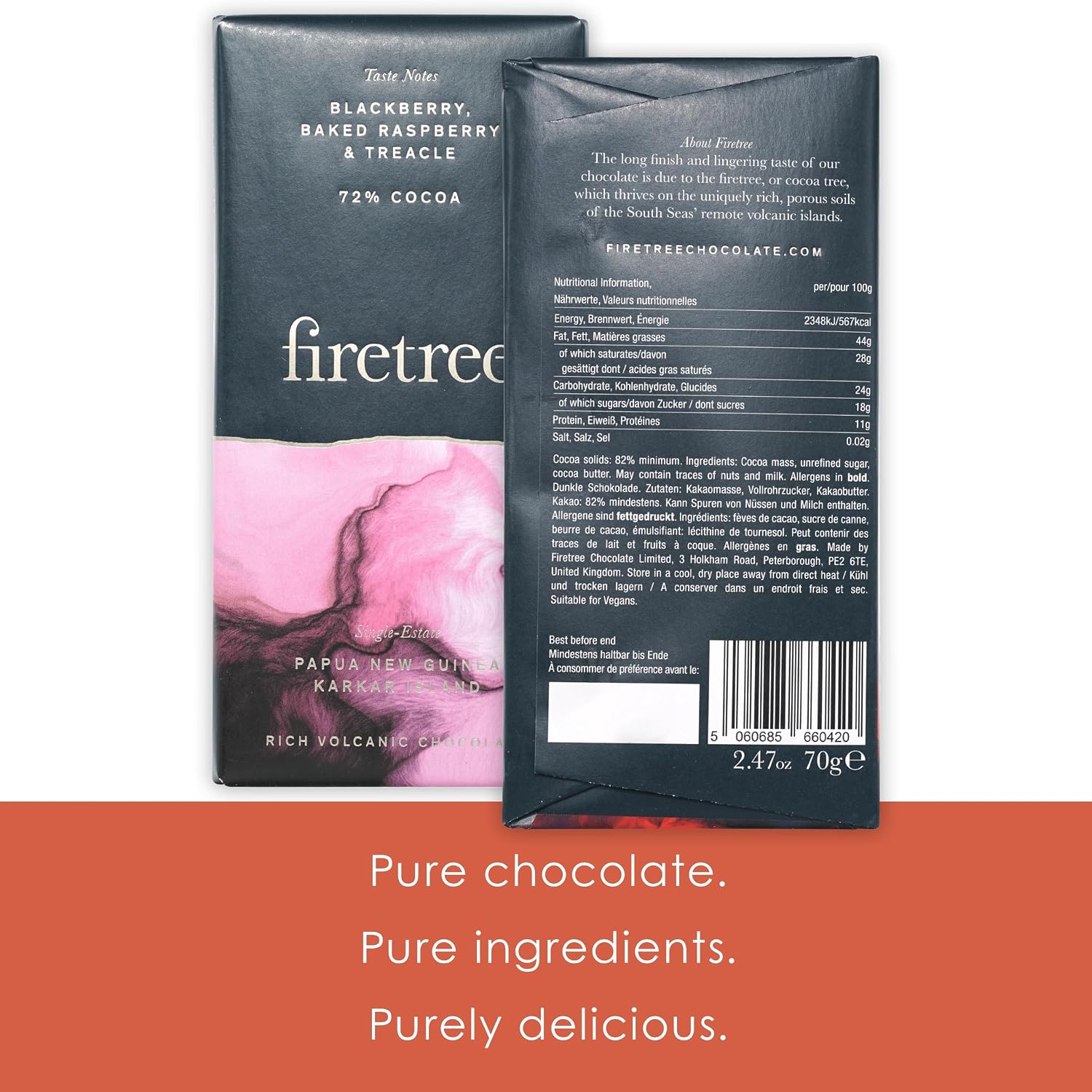 Firetree Papua New Guinea Karkar 72% Dark Chocolate 3 Pack - UK Premium SinglebOrigin Bean-to-bar - Vegan, Keto, Halal friendly - Bundle