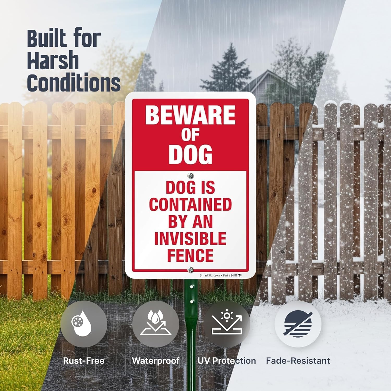 SmartSign Beware of Dog Sign, Dog Contained by an Invisible Fence for Yard, Lawn, Home Security Signs, 21 Inches Bend-Proof Stake & Metal Sign Kit, 10x7 Inches Aluminum