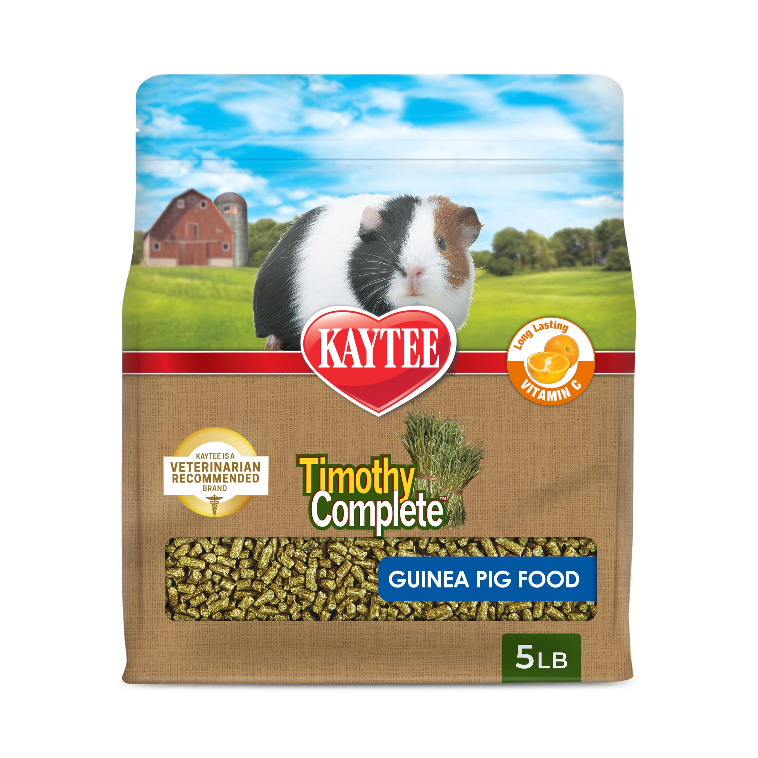 Kaytee Timothy Complete Guinea Pig Food with Timothy Hay, 5 Pounds | Supports digestion. Pelleted food for guinea pigs. guine