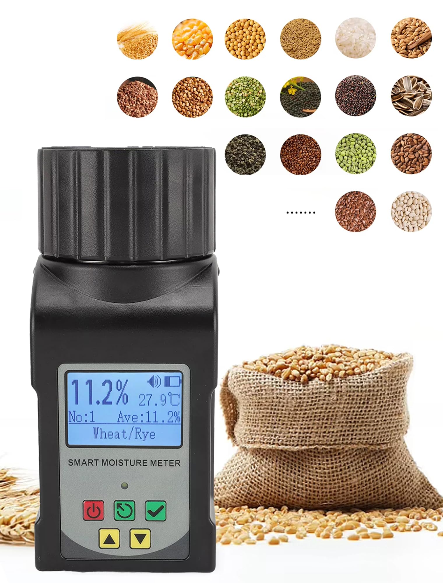 Grain Moisture Tester Portable Cup-Type Meter for 25 Grains Including Wheat, Corn, Coffee, High Precision with Temperature Compensation, Data Storage, for Farmers Food Processors & Traders - GOYOJO