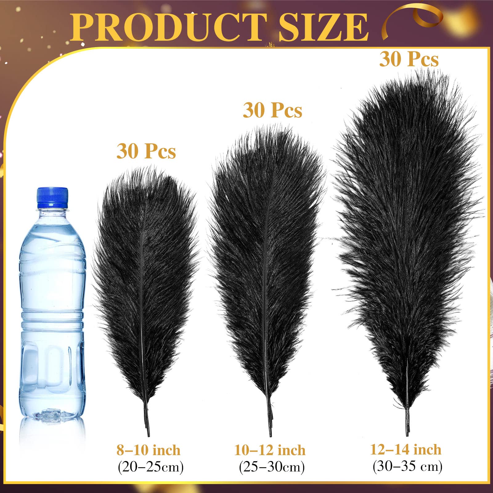 90 Pcs Halloween Natural Ostrich Feathers Plumes for Centerpieces 12-14, 10-12, 8-10 Inch Vase Feathers Decor Tall for Wedding Party Centerpieces, Flower Arrangement Home Decoration(Black)