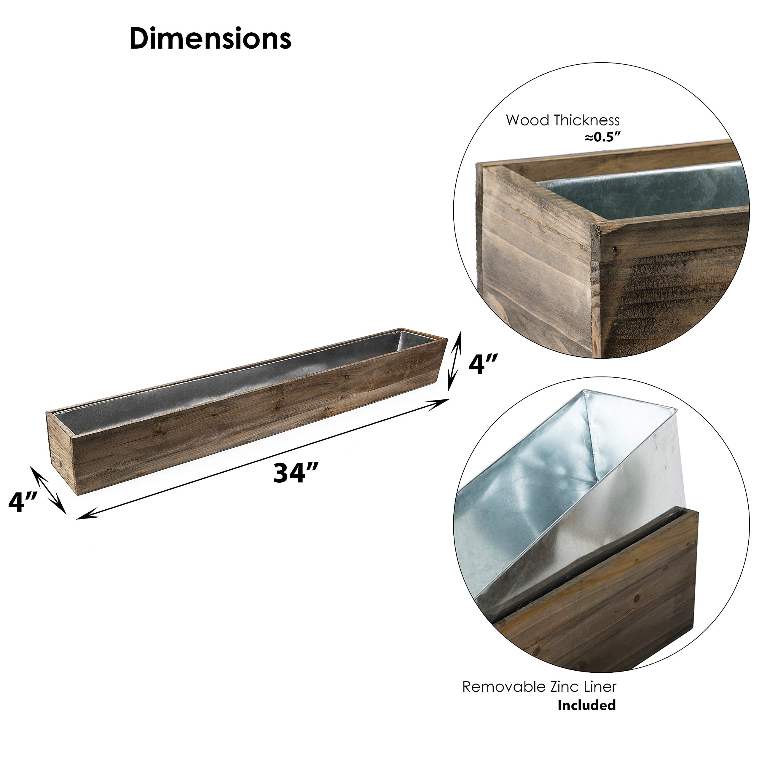 CYS EXCEL Rectangle Wood Planter Box with Removable Zinc Metal Liner (H