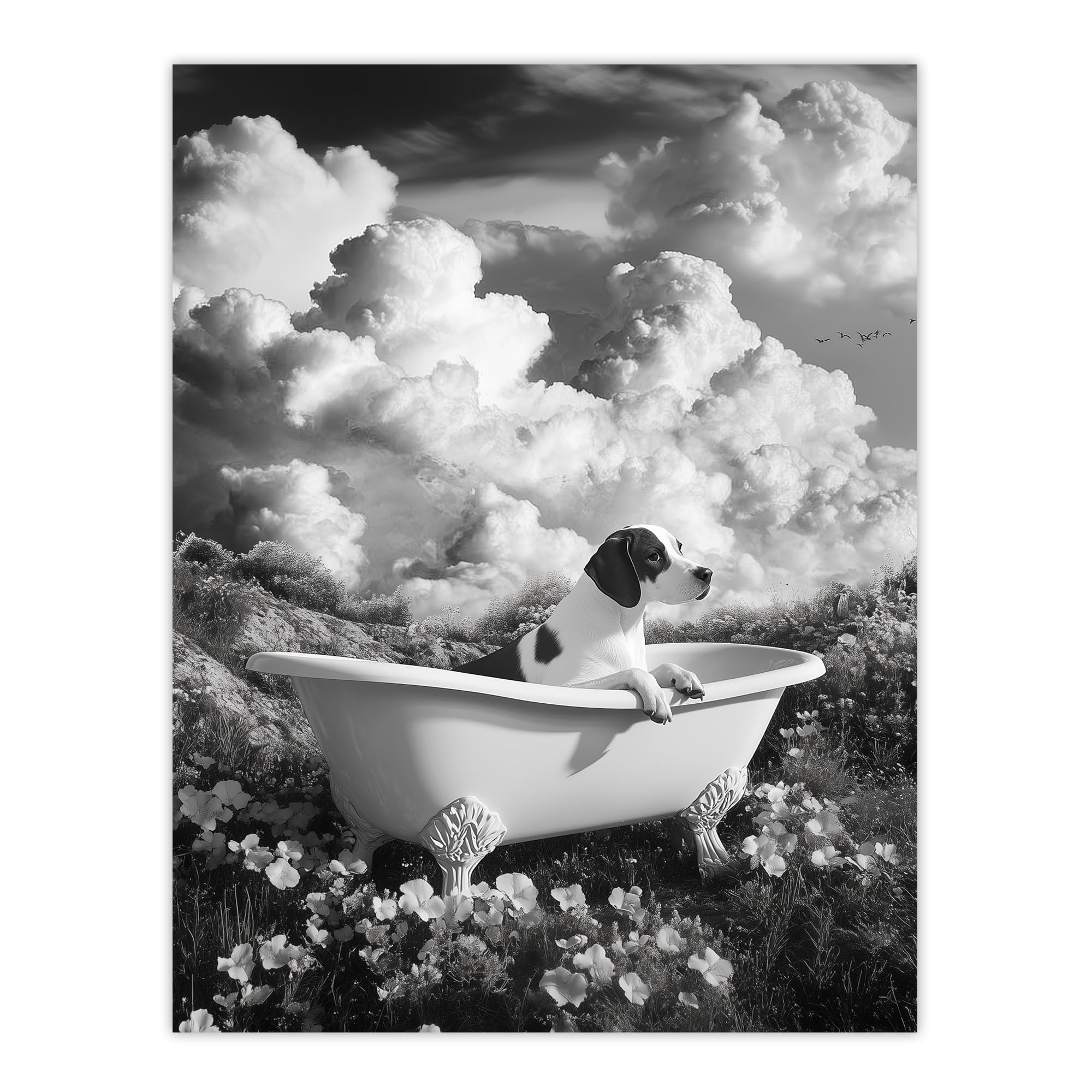 Artery8 Dog Lover Beagle in Floral Meadow Bathtub Surreal Bathroom Toilet Extra Large XL Wall Art Poster Print