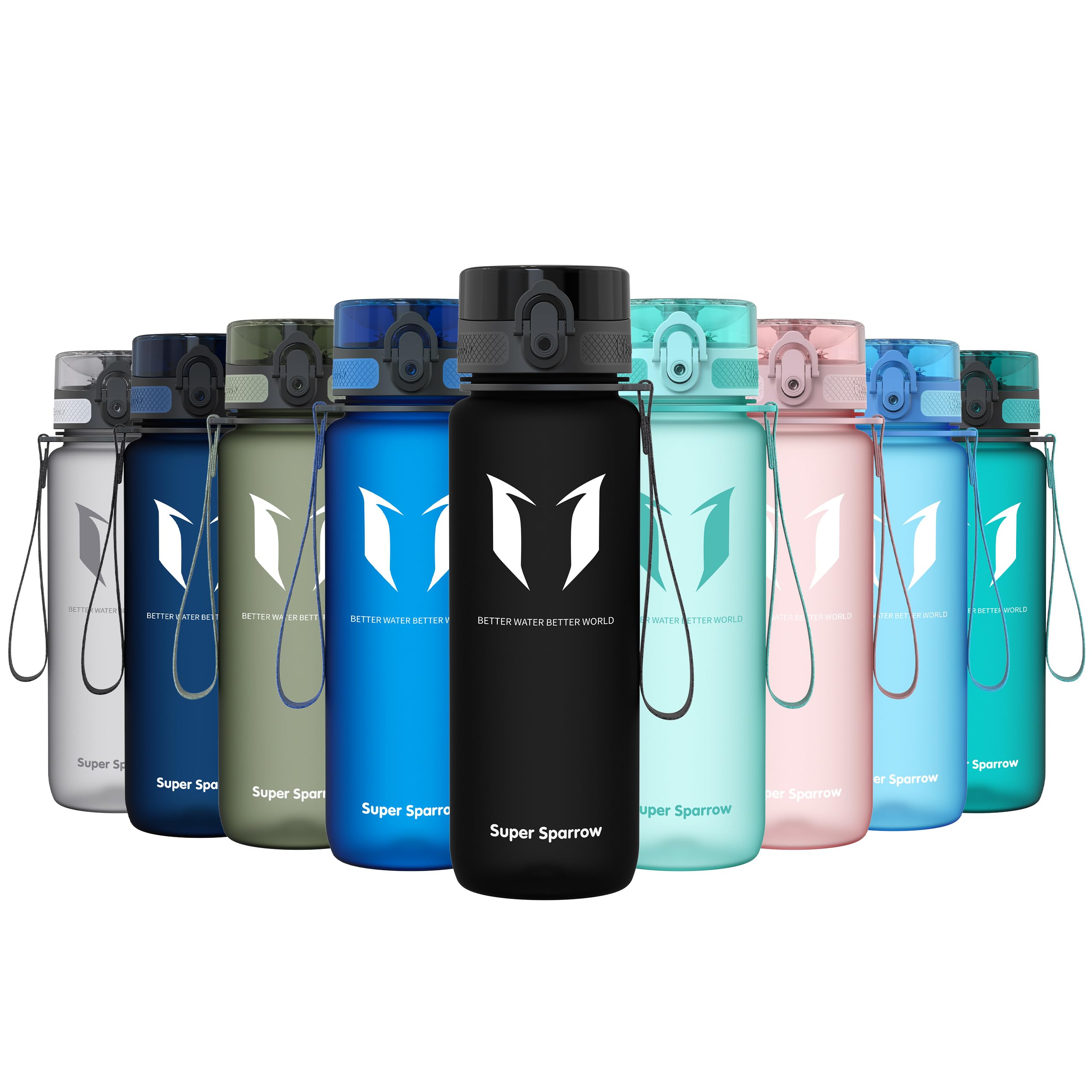 Super Sparrow Sports Water Bottle - 350ml & 500ml & 750ml & 1000ml - Non-Toxic BPA Free & Eco-Friendly Tritan Co-Polyester Plastic - For Running, Gym, Yoga, Outdoors and Camping