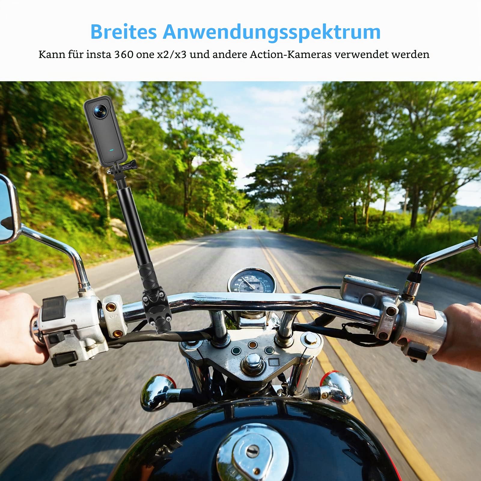 Fahrradlenker-Kamera-Klemmrohr, Fahrrad-Kamerahalter, Kamerahalter-Halterung, Motorrad-Schutzbügelhalterung mit Selfie-Stick