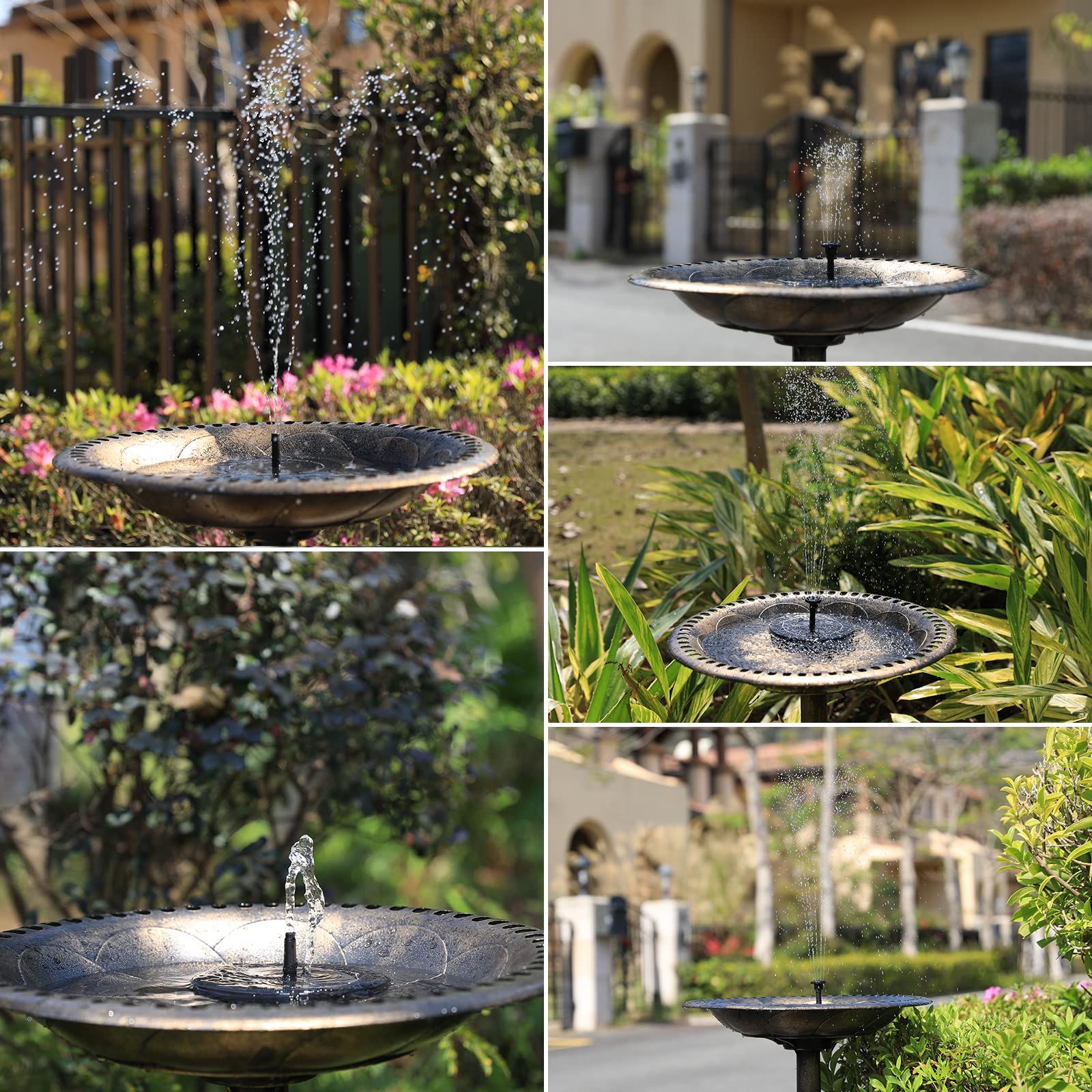 AMZtime Fuente Solar 2,5 W, Bebedero para Pájaros | Bebedero para Pájaros de Exterior, para Jardín y Baño de Pájaros, Fuente Solar de Fácil Instalación