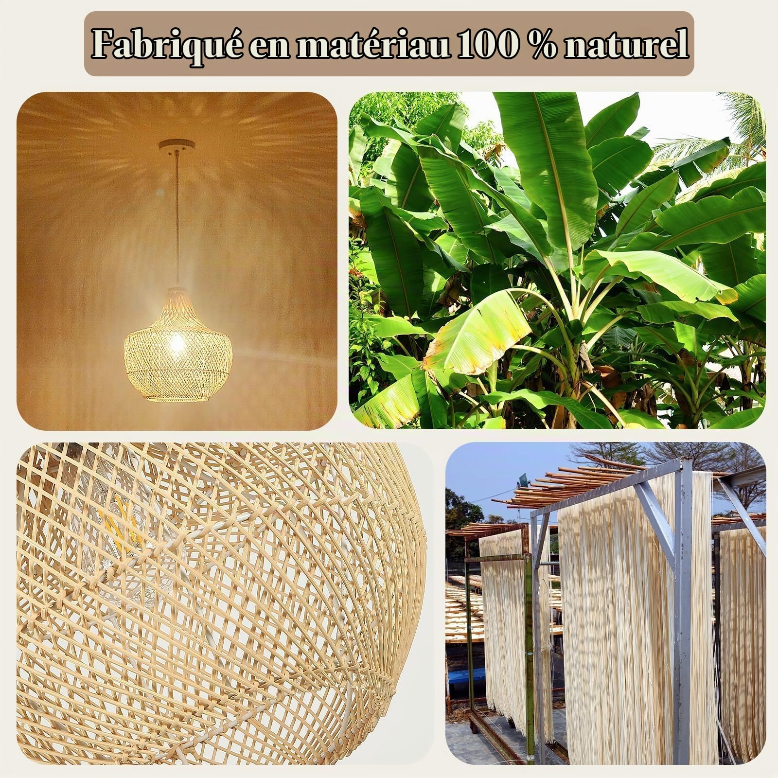 Boho Lustre Salon Rotin,34Cm Tissé à La Main Suspension Luminaire Ferme E27 Luminaires IntéRieur Pour Cuisine Chambre Salon Salle à Manger
