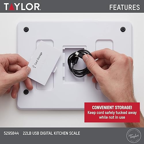 Miniatura 3 de Taylor Báscula de alimentos de cocina de alta capacidad de 22 libras con superficie de acero inoxidable, pantalla retroiluminada y cable de recarga