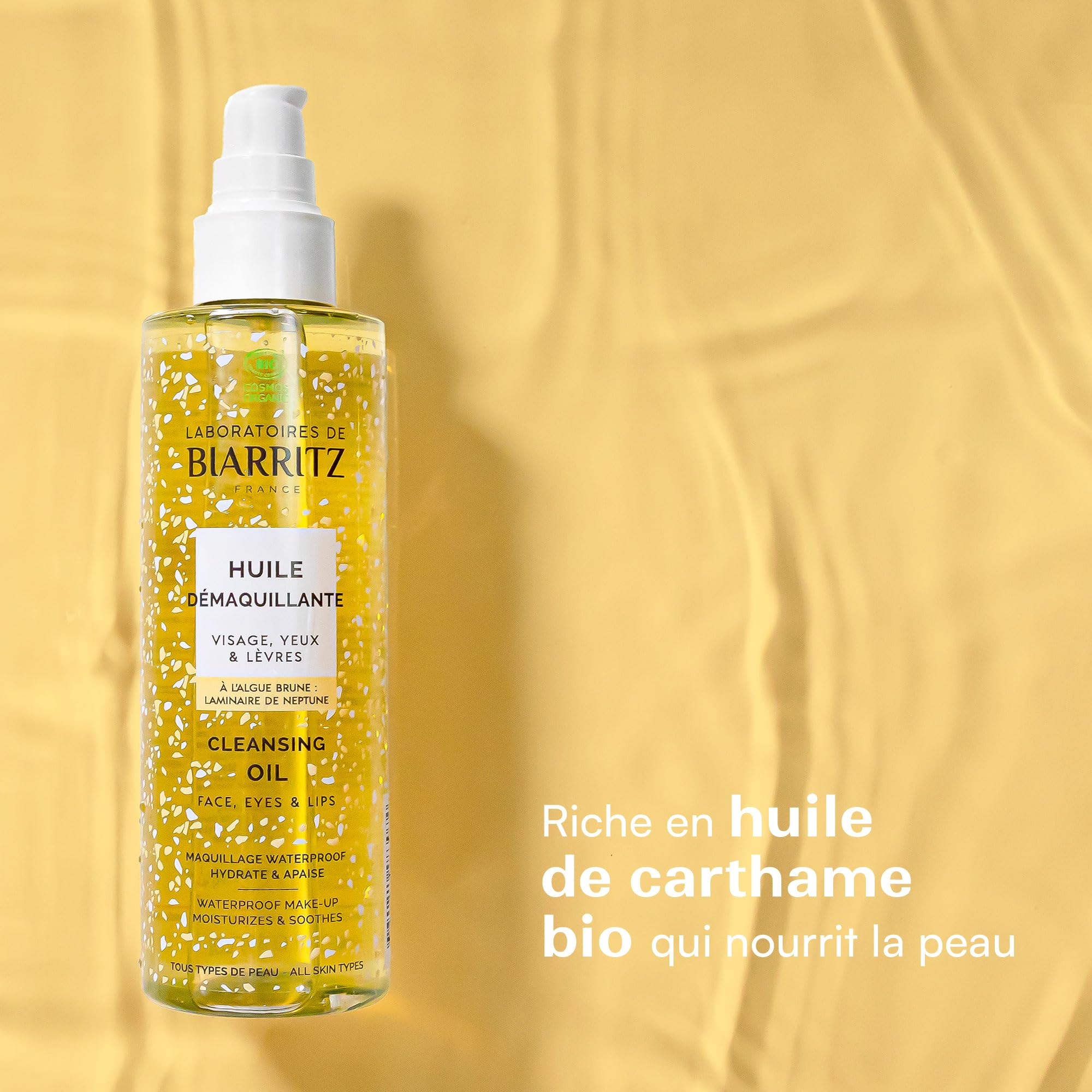 Laboratoires de Biarritz - Huile Démaquillante Visage, Yeux, Lèvres - Démaquille, Hydrate et Apaise - Efficace sur Maquillage Waterproof - Certifiée Bio - Formule Vegan - Fabriquée en France - 200 ml