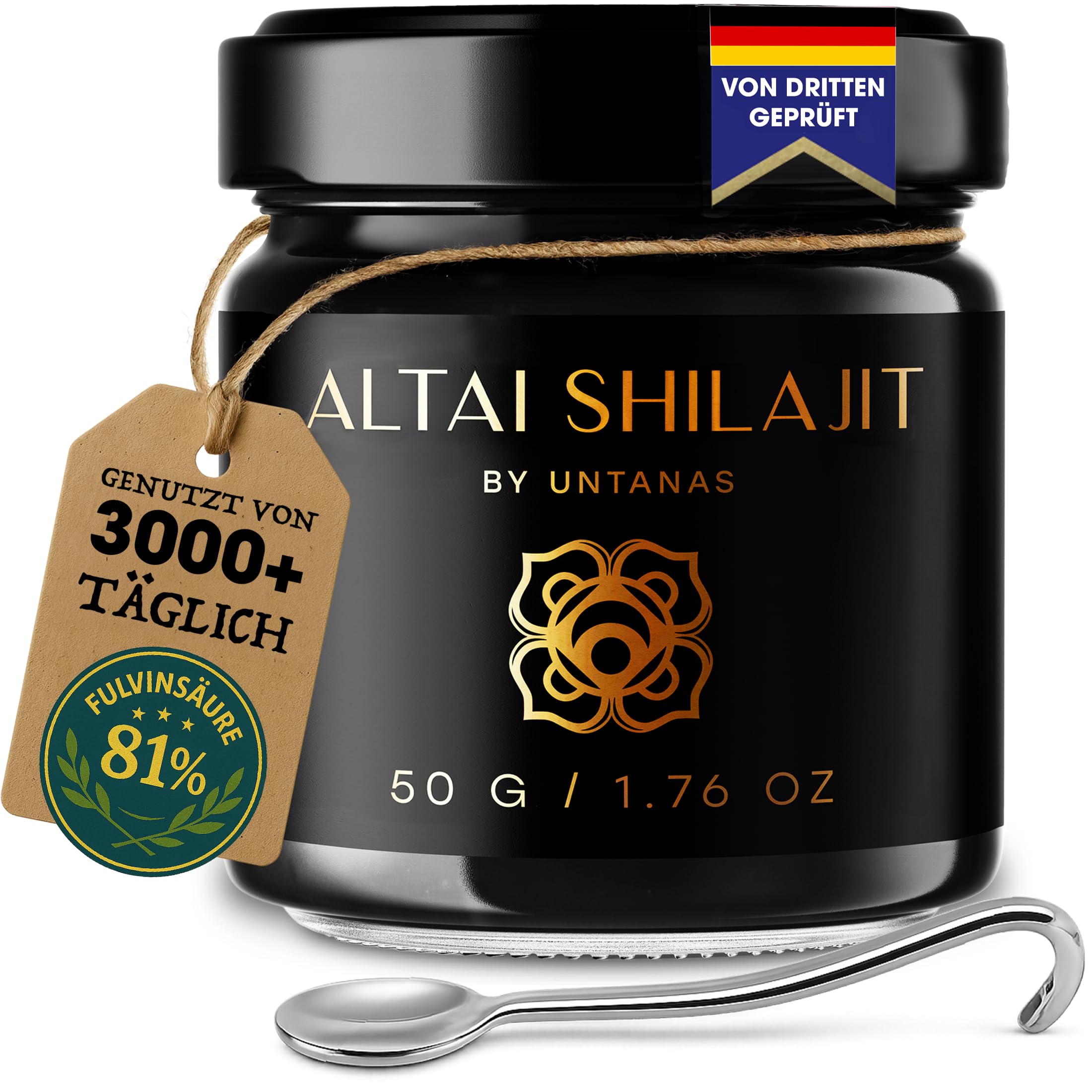 Altai Shilajit-Harz - 50g Hochdosiertes Reines Shilajit, 87+ Mineralien, Fulvinsäure - Schwermetallgeprüft & Kaltwassergefiltert - Natürlich - Für mehr Balance und Vitalität - 4 hat