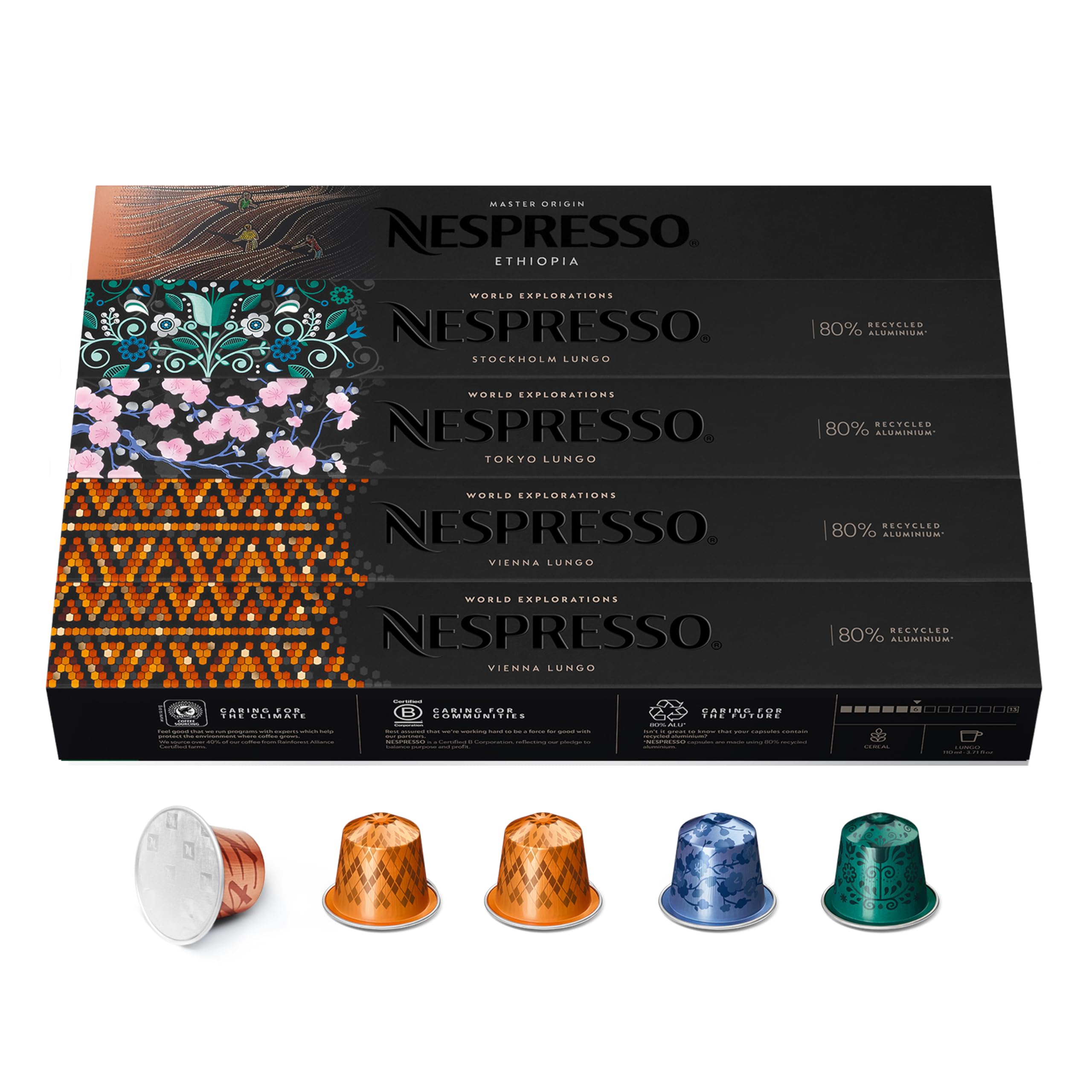 NESPRESSO ORIGINAL Lungo Auswahl 50 Kaffeekapseln | Arabica & Robusta Kaffee, Helle bis dunkle Röstung