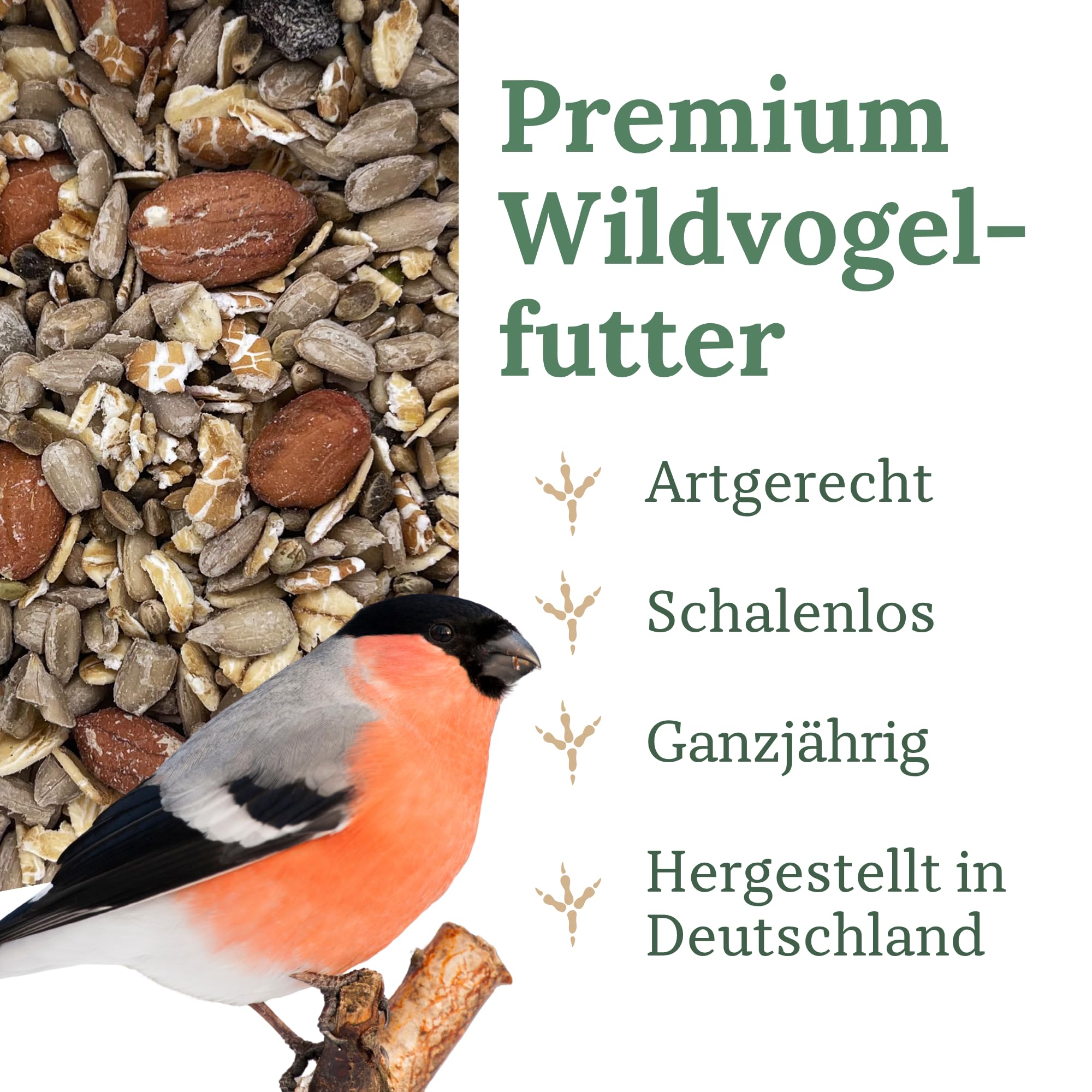 Orni Wildvogelfutter schalenlos Premium Streufutter 20kg | | Vogelfutter ohne Schalen für saubere Balkone & Gärten, kein Abfall | Ganzjahresfutter für Amseln