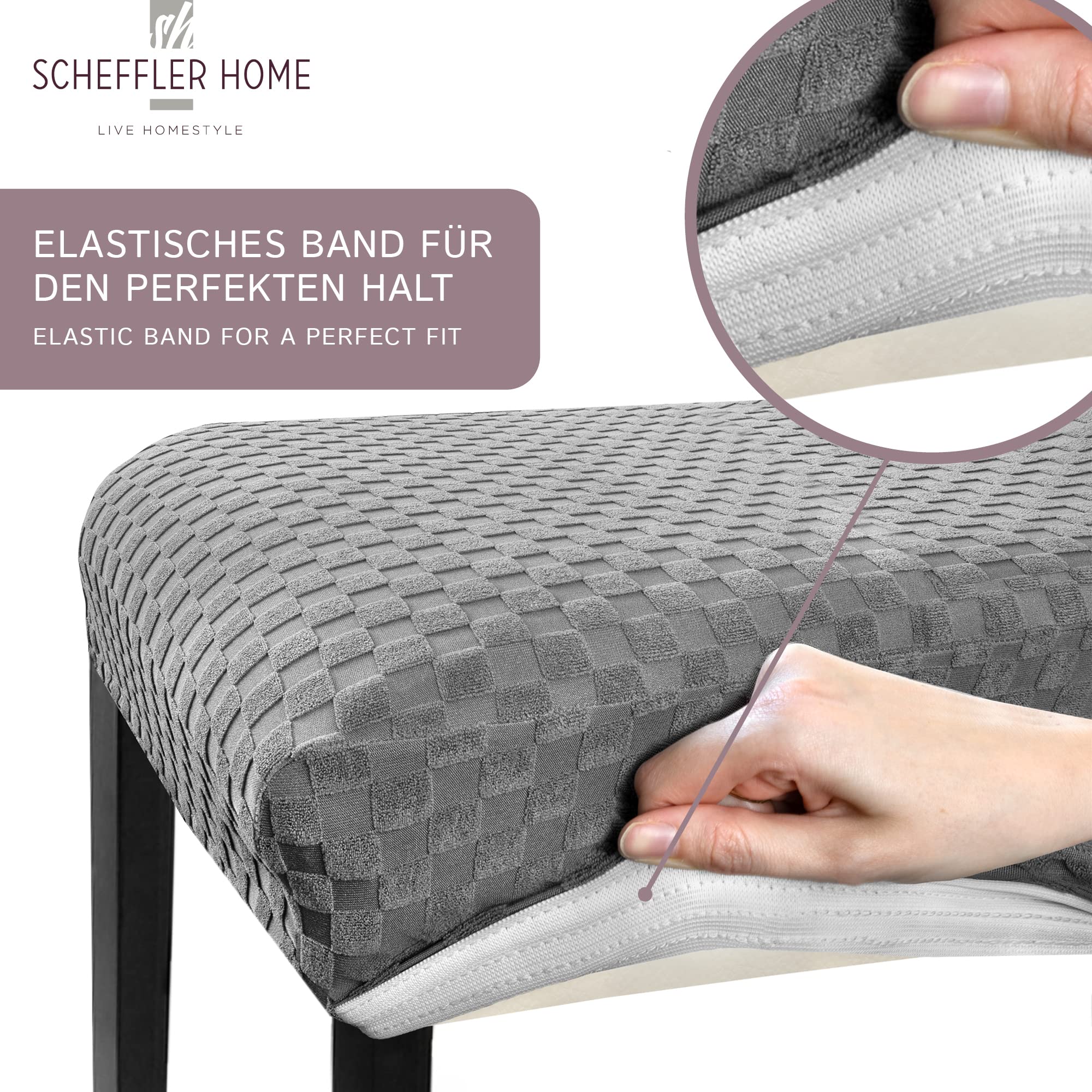 Scheffler Home Stuhlhussen 6er Set Grau für Schwingstühle Karo Emil
