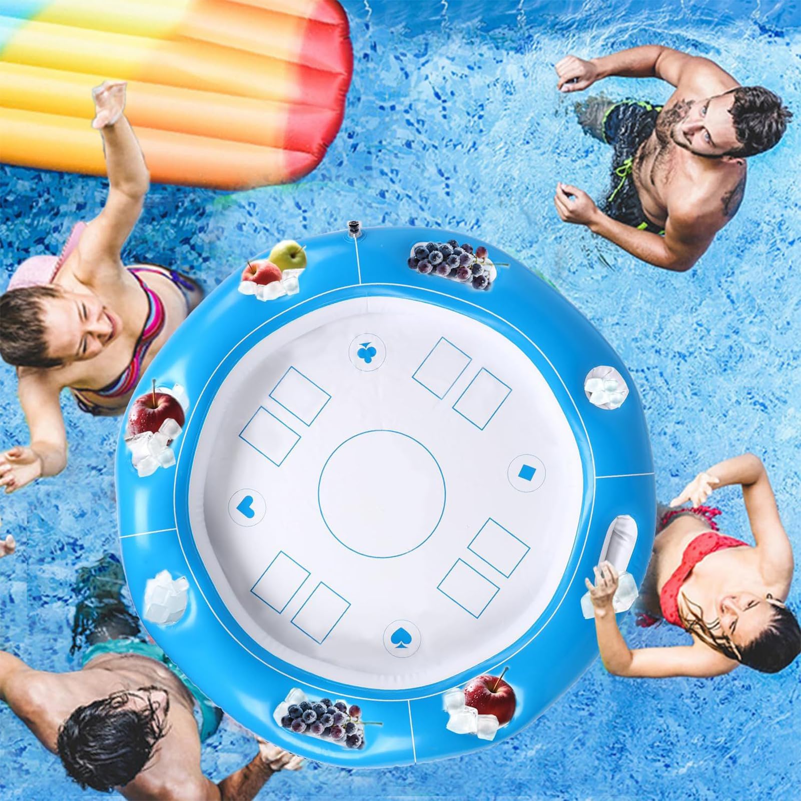 Mesa De Juego Flotante para Piscina, 100 Cm Bandeja Piscina Inflable con Posavasos, Flotador Bebidas Juego De Piscina para Adultos 4 A 6 Jugadores