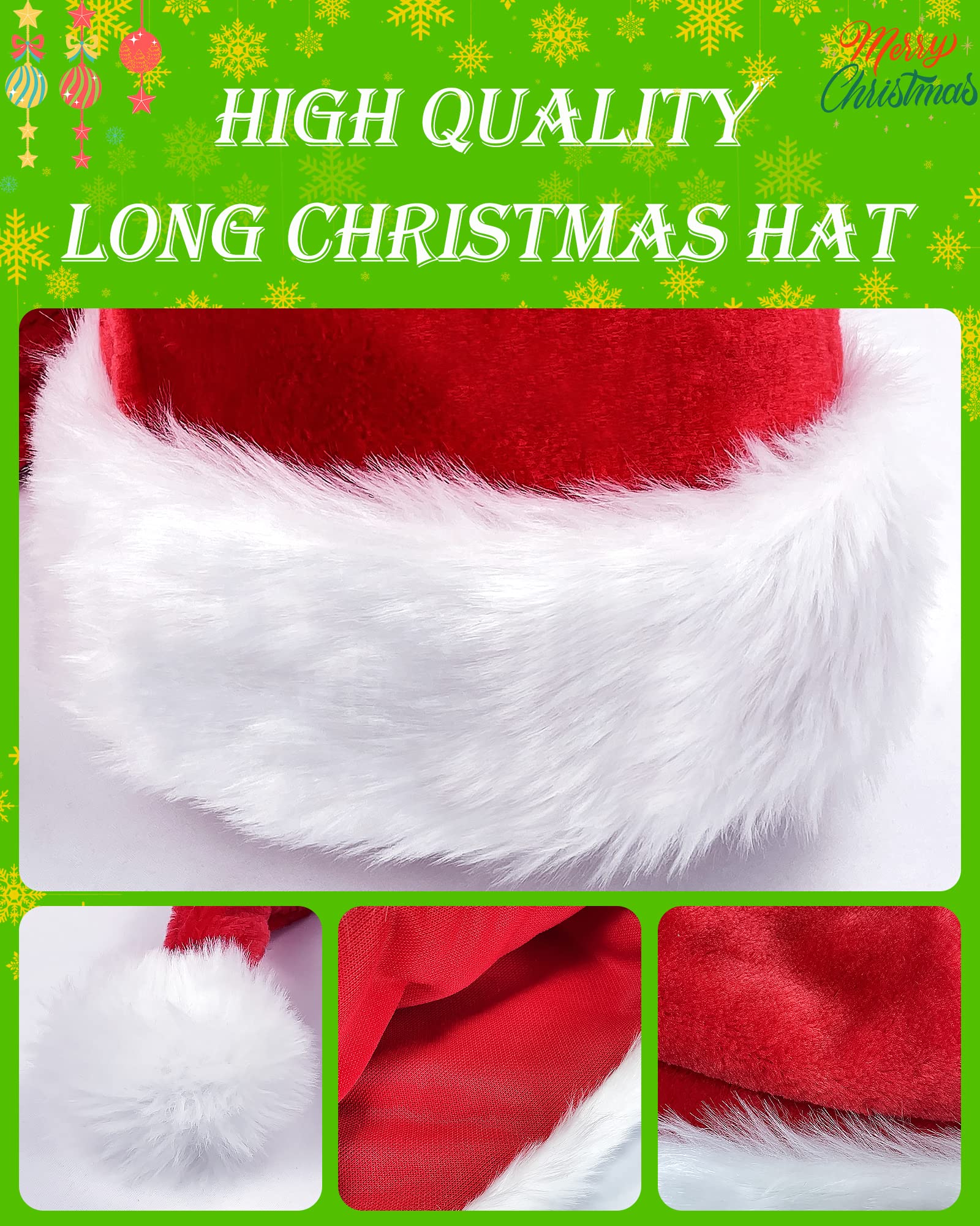 Dolkoic Lange Plüsch-Weihnachtsmannmütze, Weihnachtsmütze für Erwachsene, Unisex, Weihnachten, Halloween, Kostümpartys