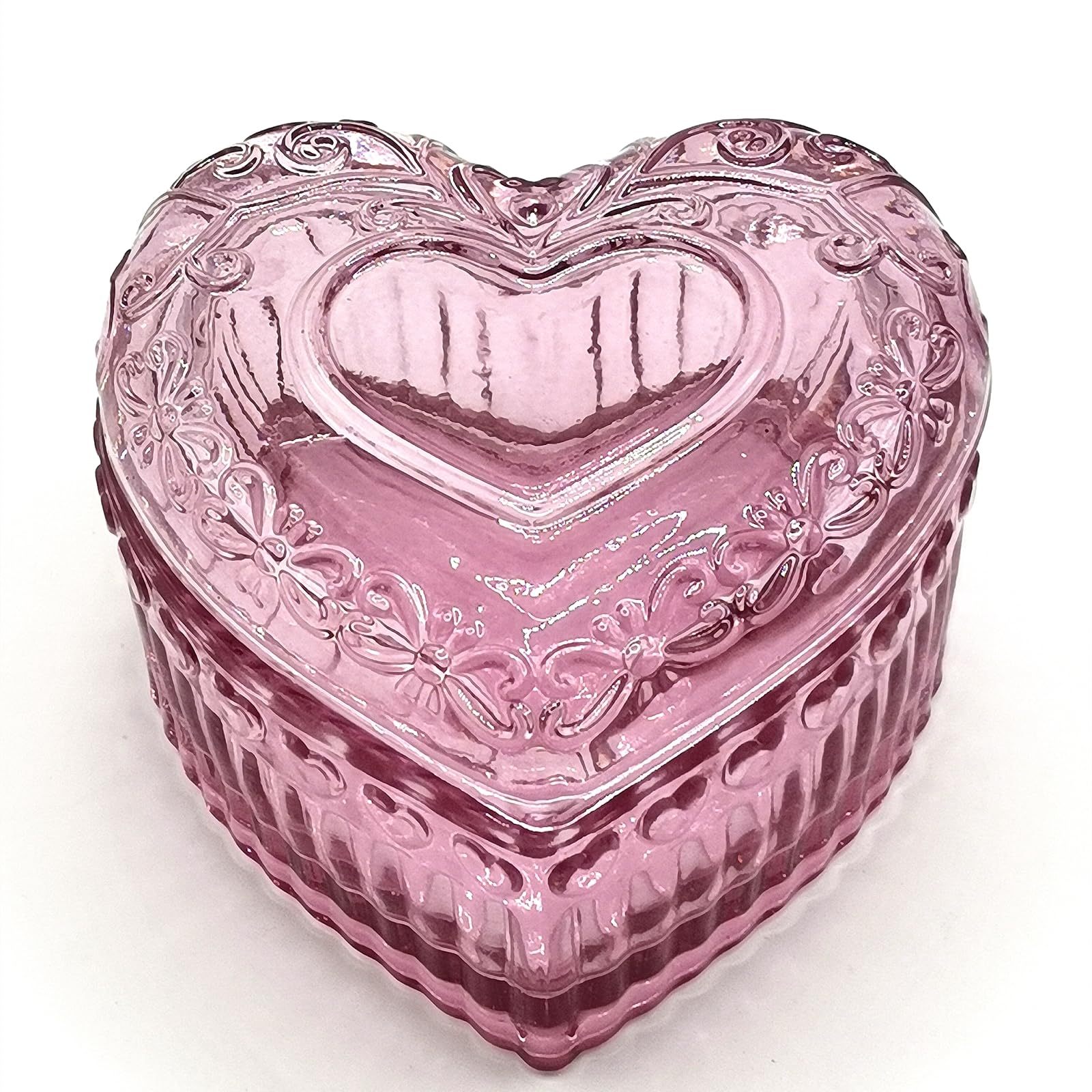 Vintage Glass Jewelry Box - Heart Shaped Display Box for Storage Ring Earring Trinket Jewelry Cute Room Decor