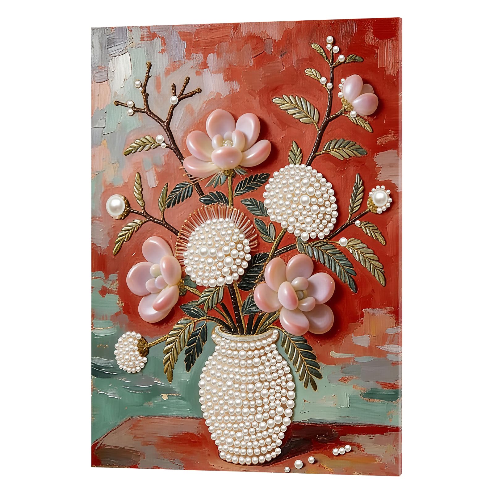 DIY Pearl Painting Kit with Wooden Frame, 3D Plastic Pearl Gemstone Ocean Art Craft for Adults Beginners, Diamond Dot Painting, Home Wall Decor Ready Gift for Women(Succulent Vase)(30 * 40cm)