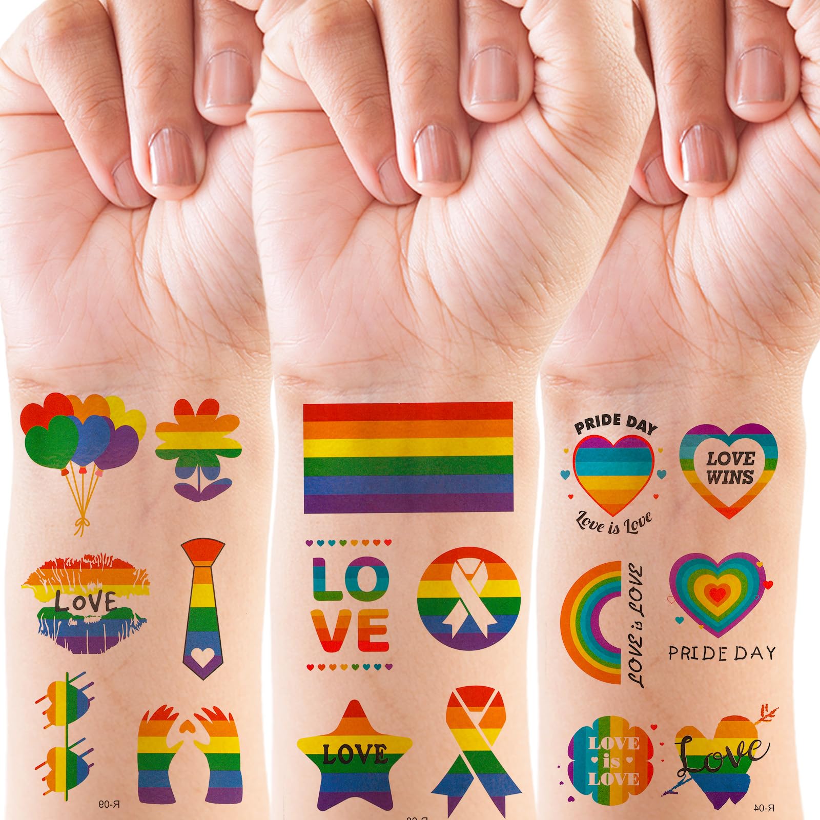 BOXOB 7 Arkuszy Pride Rainbow Temporary Tattoos, Naklejki LGBTQ Tattoos z Tęczową Flagą Love Heart Patterns na Parady Gay Pride Month Festiwale Upominki na Przyjęcia