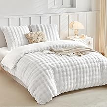 Tokokimo Plush Duvet Cover 220 x 240 cm with 2 Pillowcases 65 x 65 cm – Warm Winter Fluffy Rabbit Fur Plush Bedding Set 240 x 220 cm with Zip, White