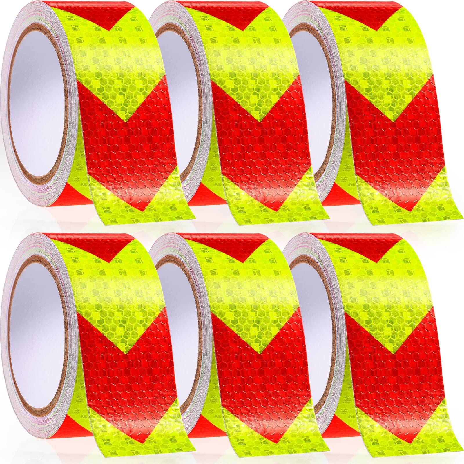 Teling 6 Roll Arrow Reflective Caution Tape Waterproof High Visibility Red and Yellow 1.95 Inch x 32.8 Feet Arrow Reflective Safety Tape Reflector Tape Adhesive for Outdoor Vehicles Trailers Boats