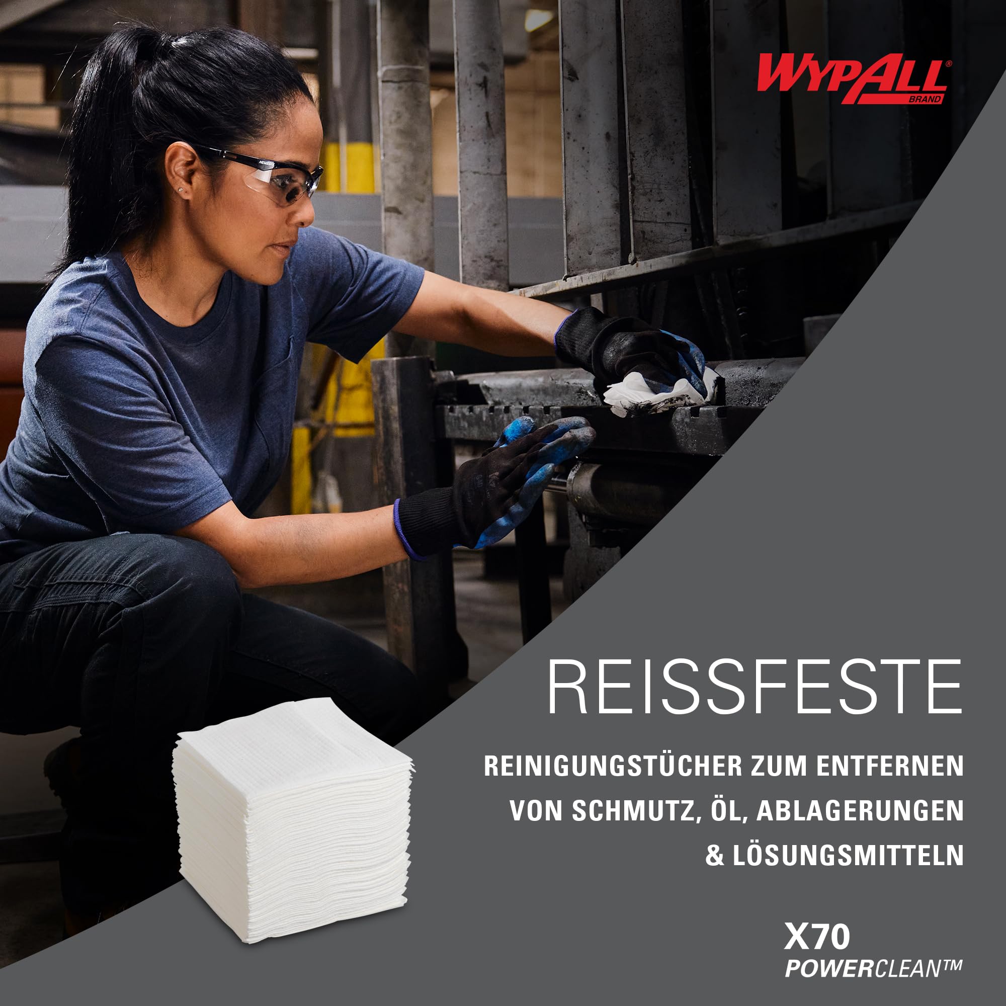 WypAll® X70 Power Clean™ Reinigungstücher 8387, wiederverwendbare saugfähige Wischtücher für vielseitiges und effizientes Wischen, 12 Packungen x 76 Tücher (insg. 912 Tücher)