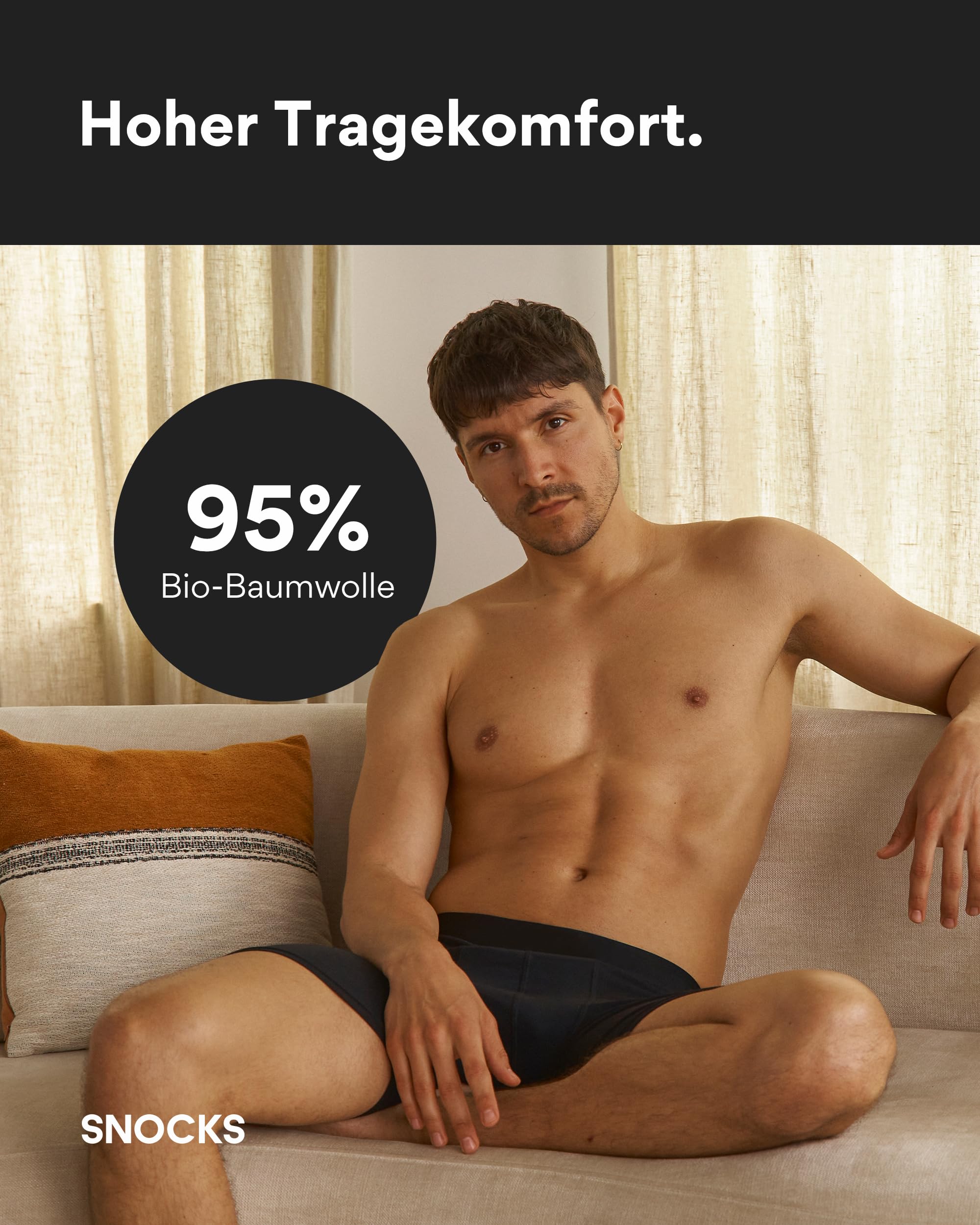 Snocks Lange Boxershorts Herren ohne Logo (6er Pack) - Bio-Baumwolle, atmungsaktiv, kein juckendes Etikett & komfortabler Bund - Unterhosen Männer Gr. M-2XL