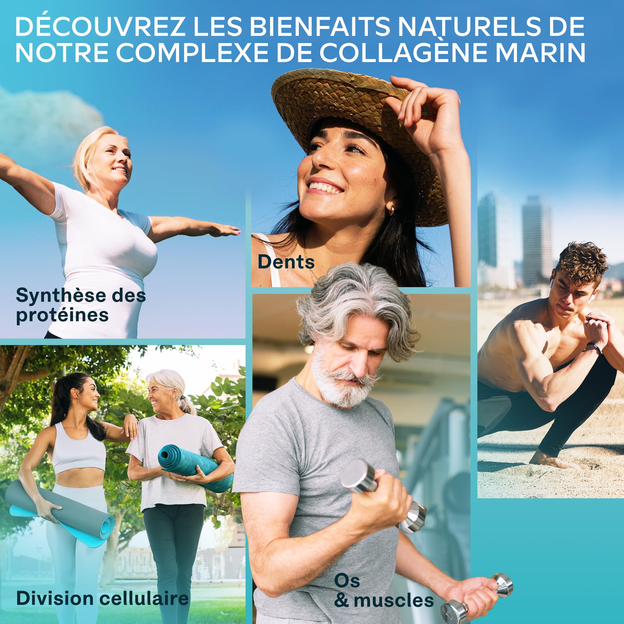 Collagene Marin Acide Hyaluronique et Magnesium | 1452 mg - Complement Alimentaire Peau Collagene et Acide Hyaluronique Pur au Peptide de Collagene - Collagène Marin Hydrolysé sans OGM - 120 Gélules