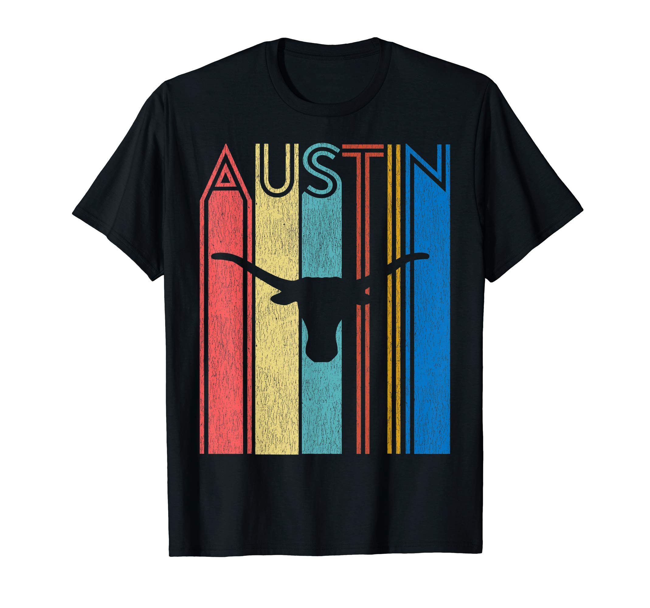 Retro Austin Longhorn Silhouette Skull Vintage Texas T-ShirtOEKO-TEX STANDARD 100