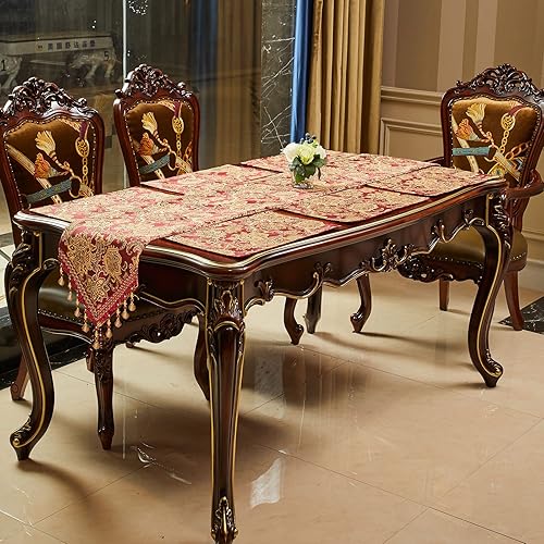 Caminos de mesa vintage de lujo de 120 pulgadas de largo, 1 pieza y el mismo patrón, juego de 6 manteles individuales