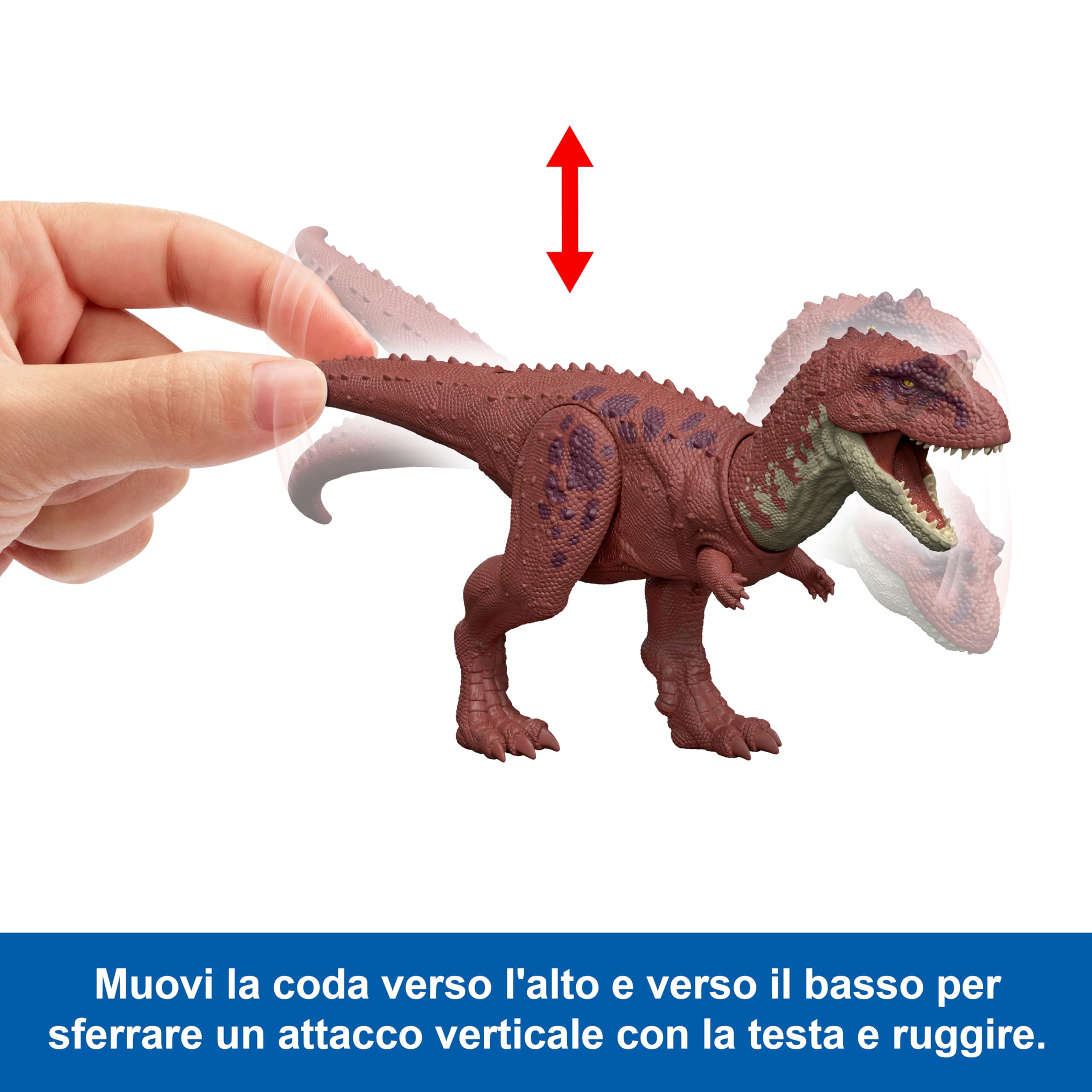 Mattel Jurassic World: El Renacer, Rugido salvaje Aucasaurio Juguete de dinosaurio, aucasaurio con ataque de mordisco en múltiples direcciones y sonido, controlados con la cola, juego digital, JGB88