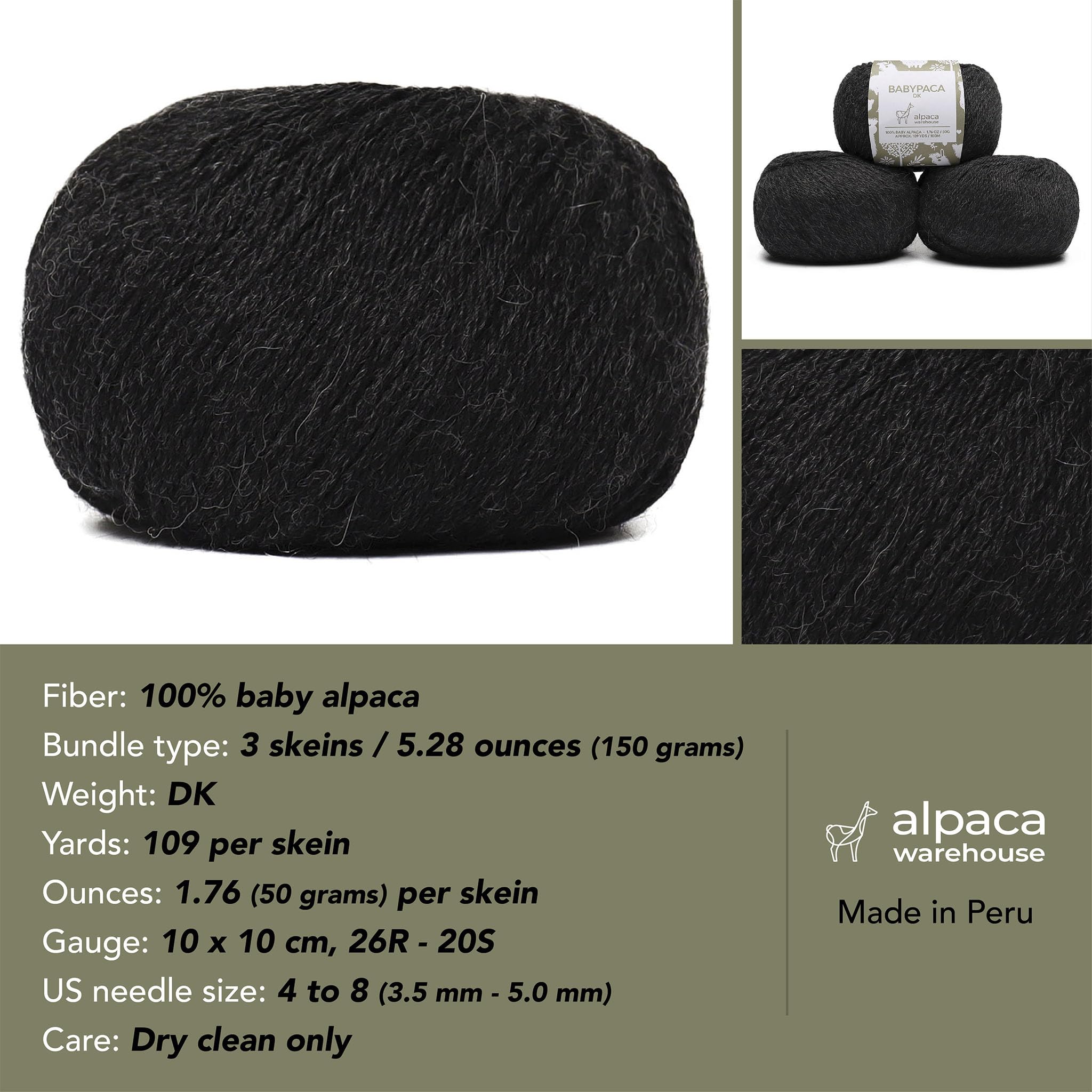 Juego de 3 madejas de lana de alpaca para bebé, 100% lana