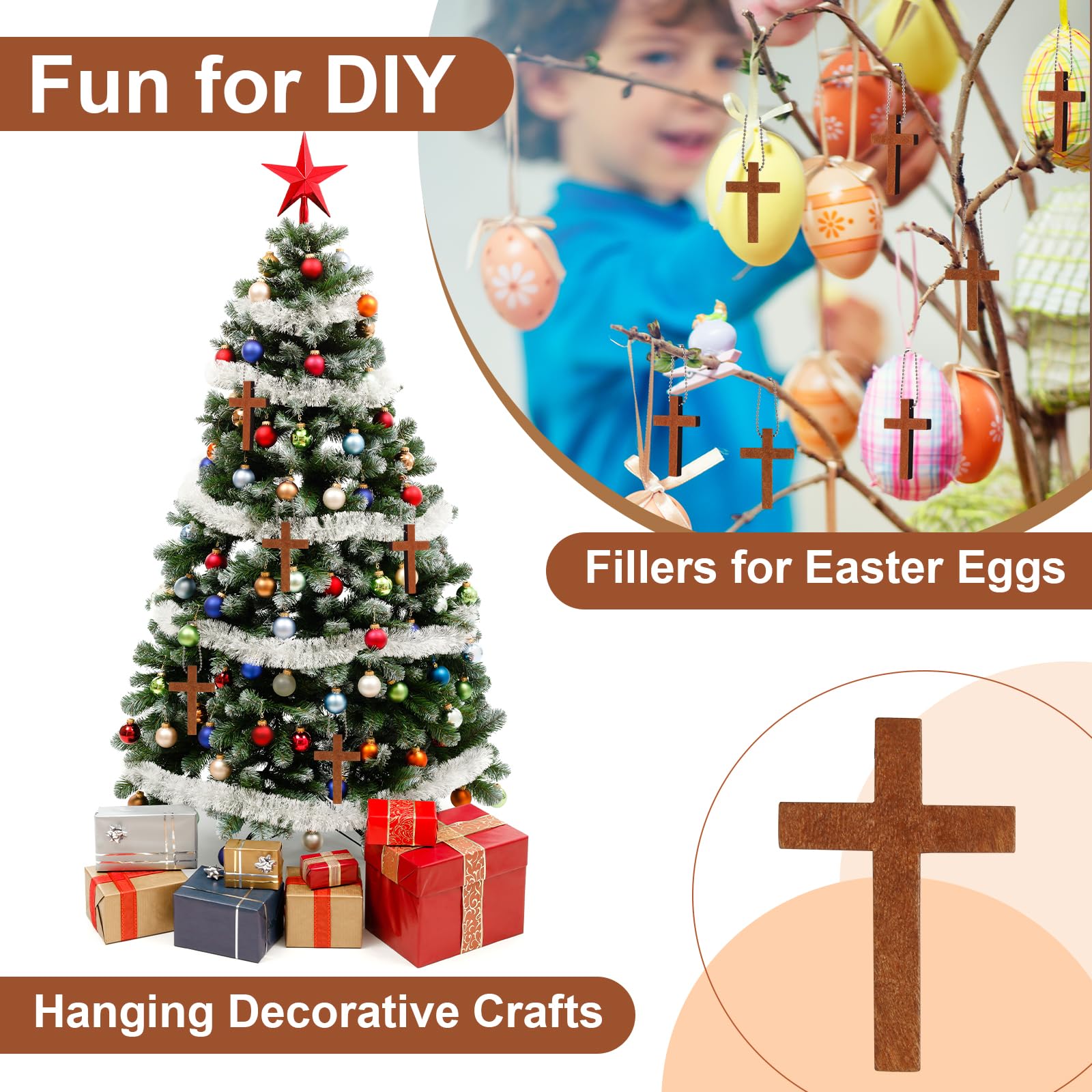 Gtudkae 1 Box Wooden Pocket Cross Contains 70 Cross Charms and 70 Chains, Pure Natural Wooden Crosses Pendants for Church Praying,Easter, Christian Gifts, Crafts for DIY Jewelry, Keychains - Image 7