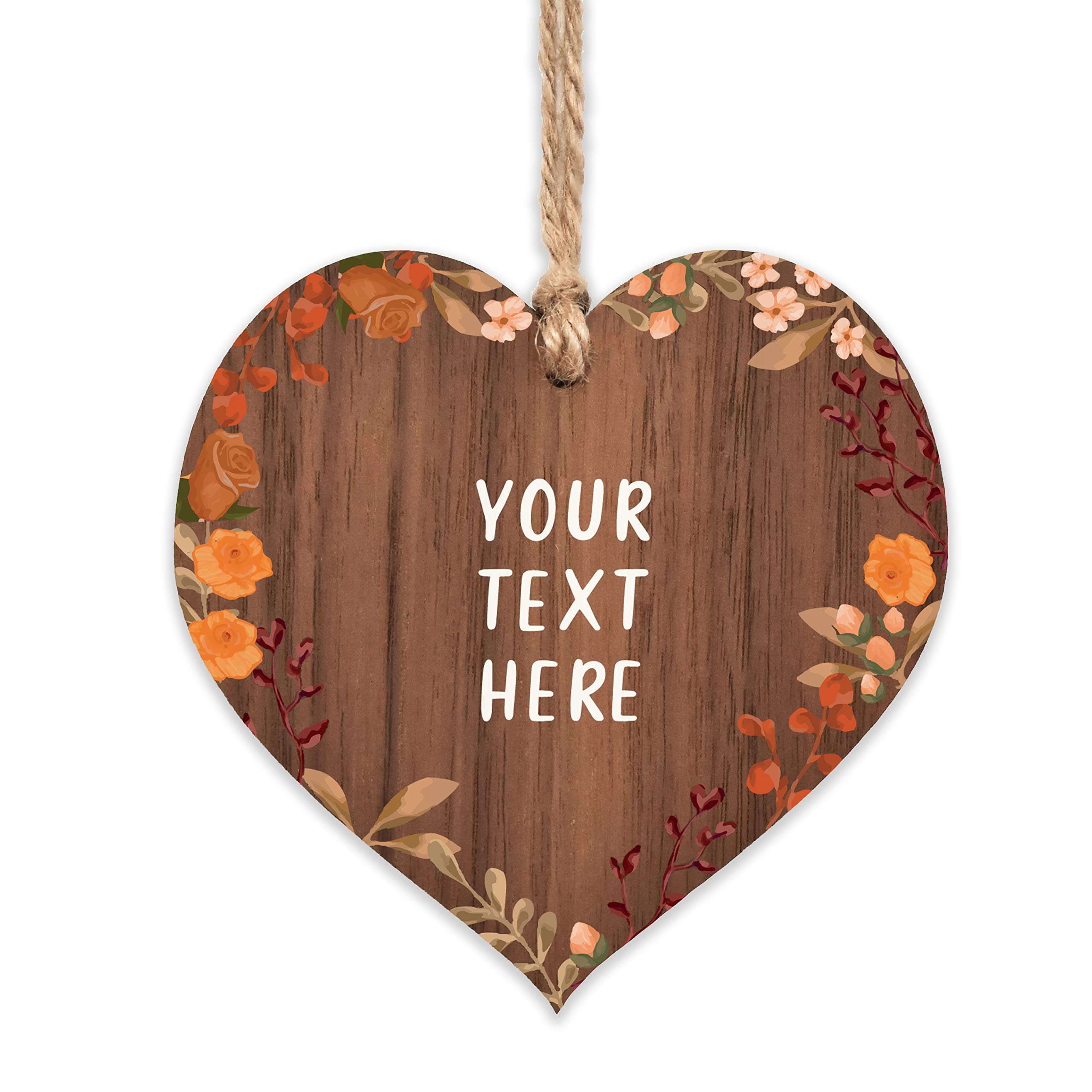 Your text here wooden heart hanging wooden heart | sentimental personalised custom gift for friend with your own special message (Autumn)