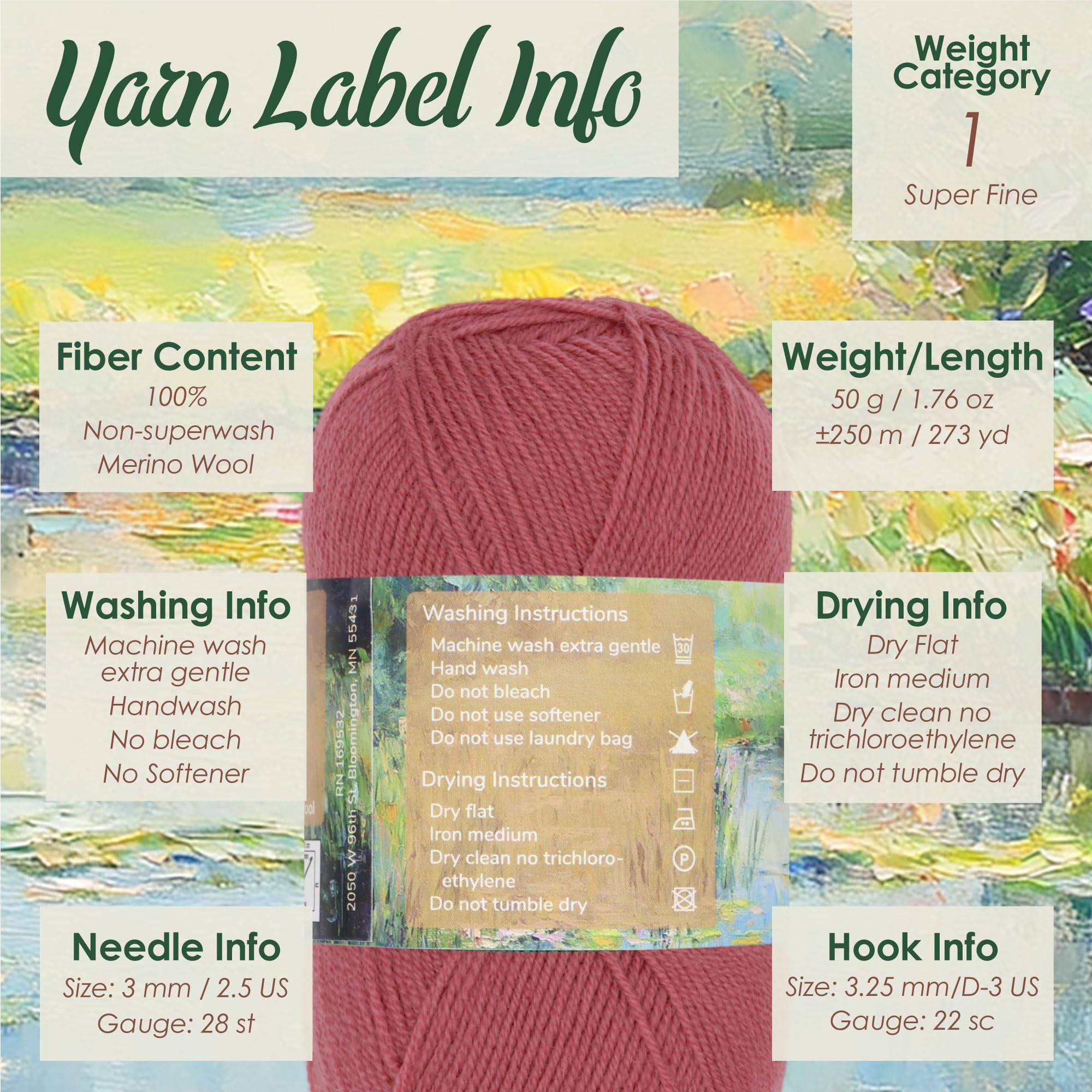 JubileeYarn Merino Au Naturel - Ovillo de lana merino fina sin superlavado, 50 g, 4 madejas