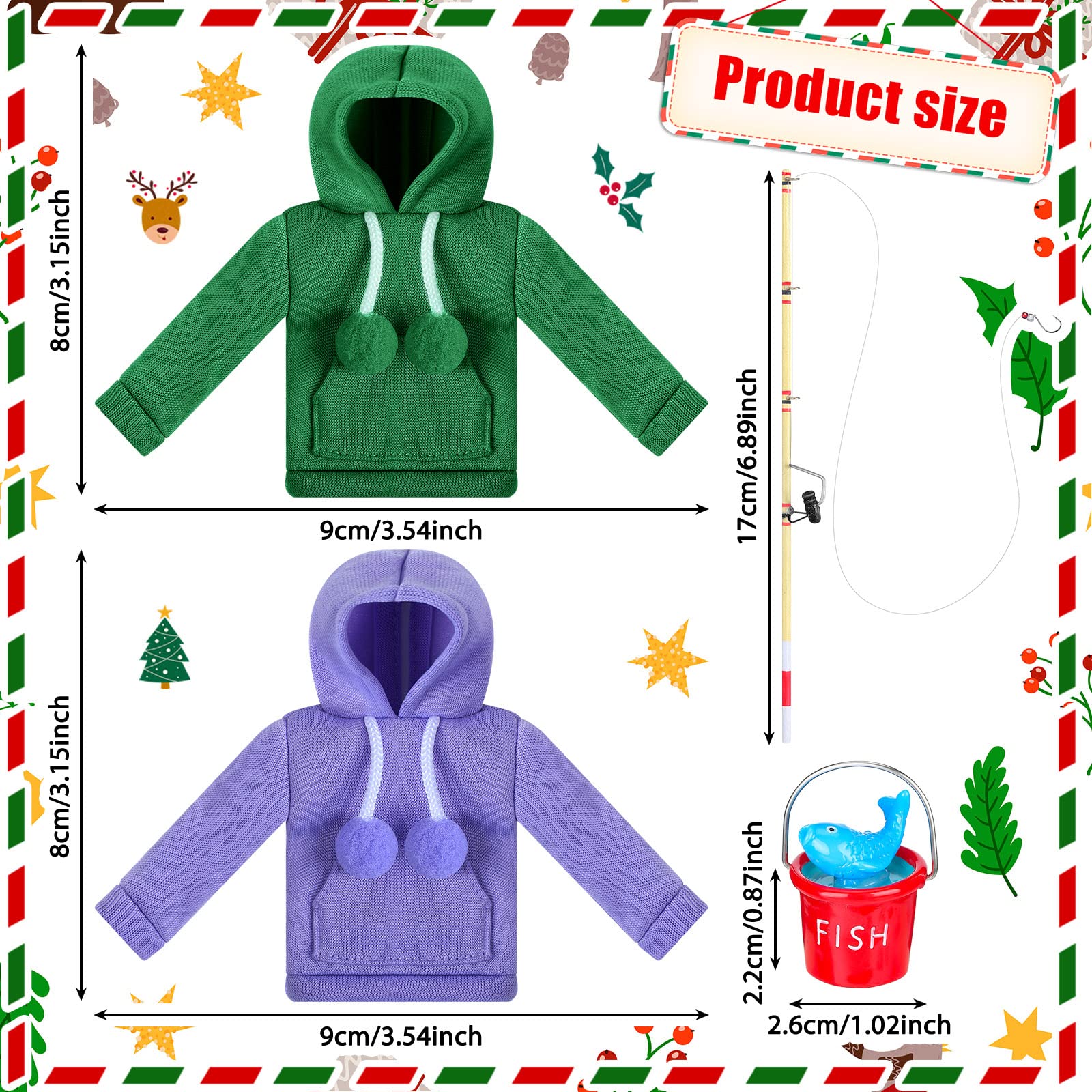 Meooeck 6 Pieces Christmas Accessories Set Including 2 Holiday Clothes Outfit, and 4 Novelty Toy Accessories for Kid(Fishing)