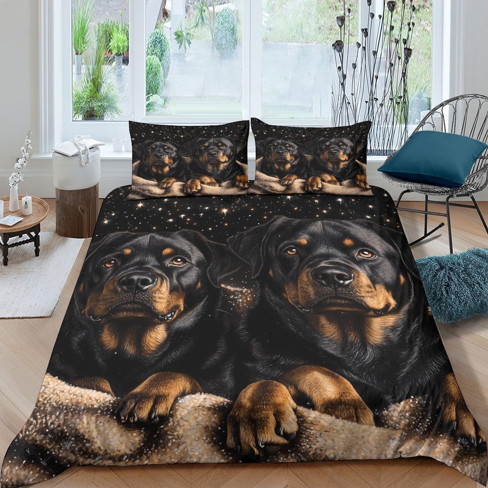 Ctjqhvkz Style-9 3D Printed Rottweiler Dog Fitted Sheet Microfiber Black Brown Mattress Cover Anti-Slip Machine Washable Home Bedroom Decor Single（135X200cm）