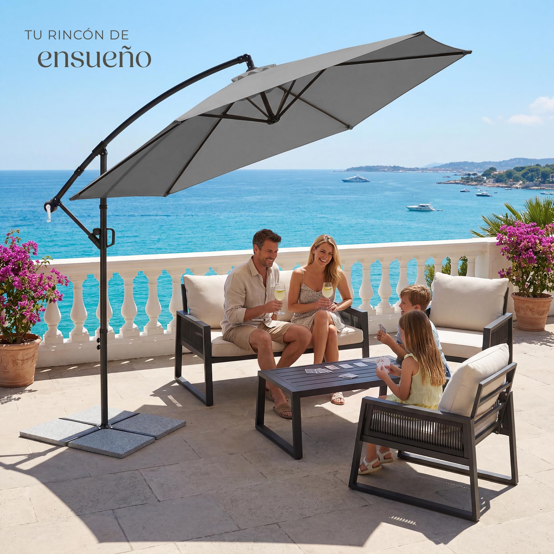 tectake® Sombrilla Terraza Exterior con Manivela Inclinación Regulable, Parasol Terraza Exterior con Doble Techo y Funda Protectora, Sombrillas Jardin Grandes, Muebles Jardin - 3 x 3 m