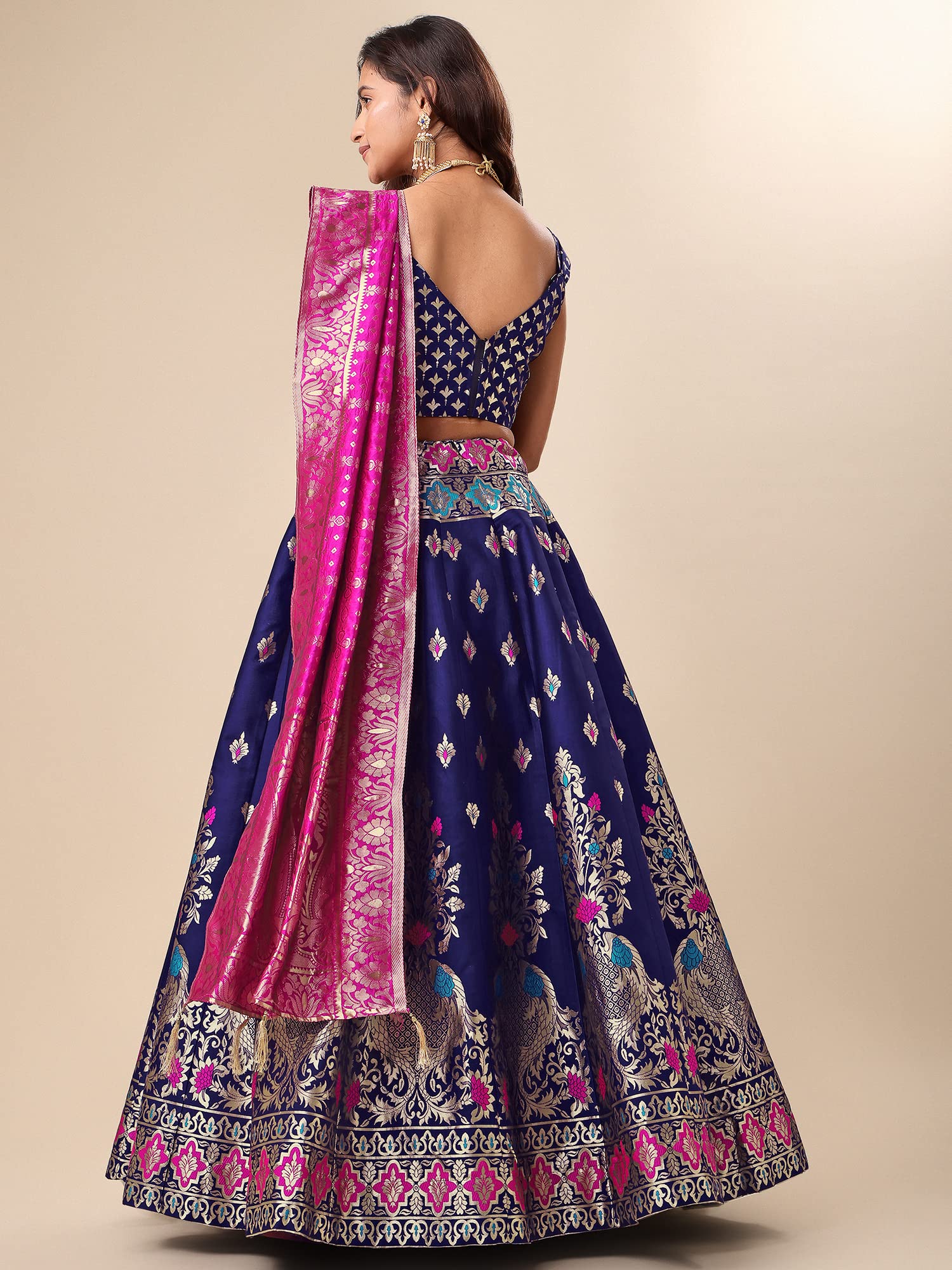 PURVAJA Lehenga choli de jacquard semipunzado para mujer (Indra)