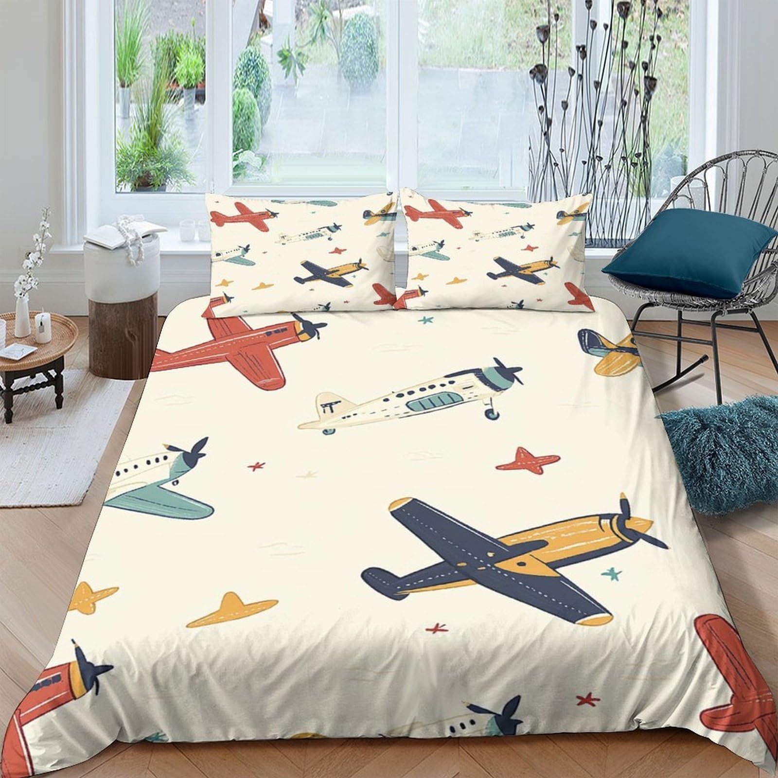 Ctjqhvkz Style-1 3D Printed Vintage Airplane Fitted Sheet Microfiber Soft Anti-Slip Aviation Bed Cover For Bedroom Guest Room Decor Single（135X200cm）