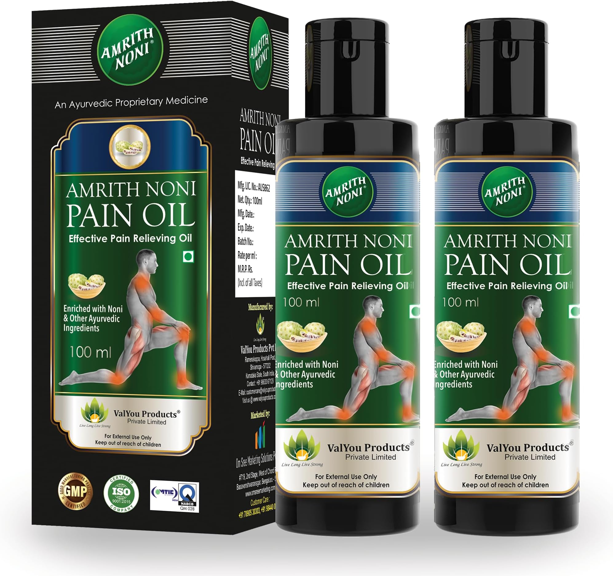 Amrith Noni Pain Relief Pain Oil – Fast-Acting Ayurvedic Formula for Joint Pain, Muscle Pain, Headache & Body Ache – Herbal Natural Pain Oil – 100ml (Pack Of 2)