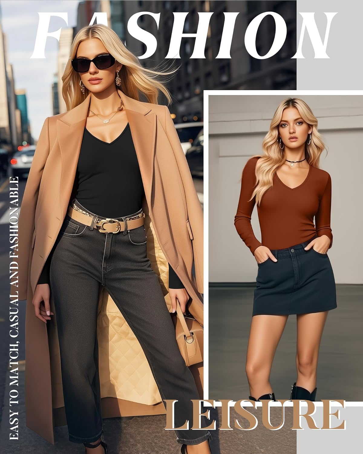 4 Pack Women's Long Sleeve Thermal Shirts Fleece Lined V Neck Slim Fit Underwear Base Layer Basic Winter Warm Tops - Image 4