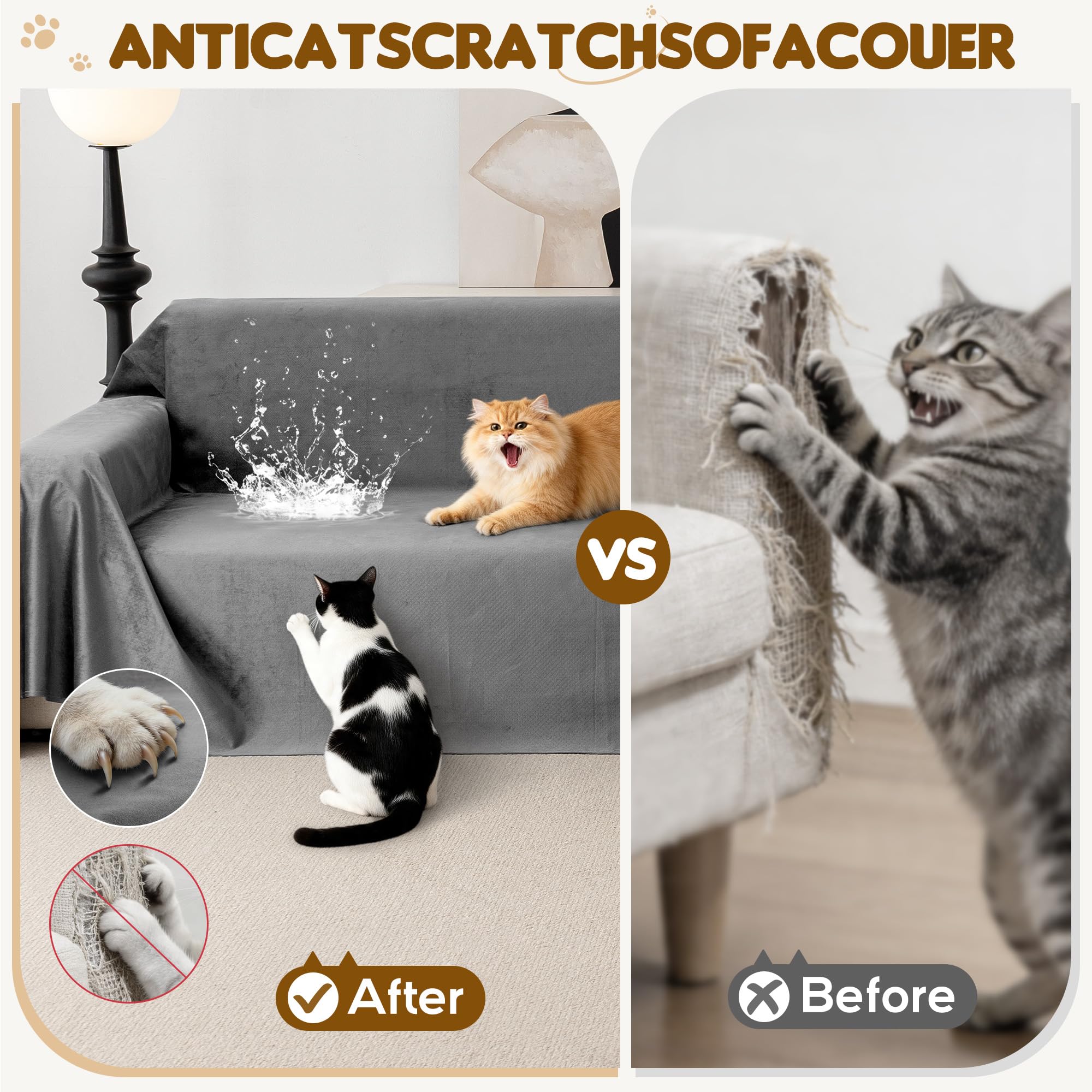 Loiion Funda Sofá en L Impermeable y Antiarañazos Gatos, Gris Oscuro | Funda Impermeable Juego de 2 Piezas, Cubre Sofá Antideslizante, Protector Sofá Esquina, 180x280+180x300cm
