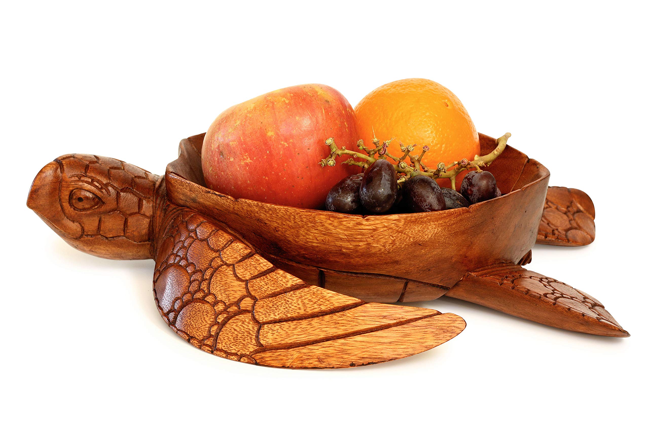 G6 Collection Wooden Handmade Turtle Fruit Decorative Bowl Centerpiece Hand Carved Art Home Decor Decoration Artwork Handcrafted Gift Storage Accent Rustic Wood Serving Bowls Turtle