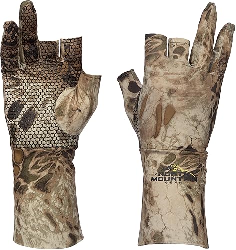 North Mountain Gear Guantes de caza de camuflaje para hombre, sin dedos, forro de guante ligero