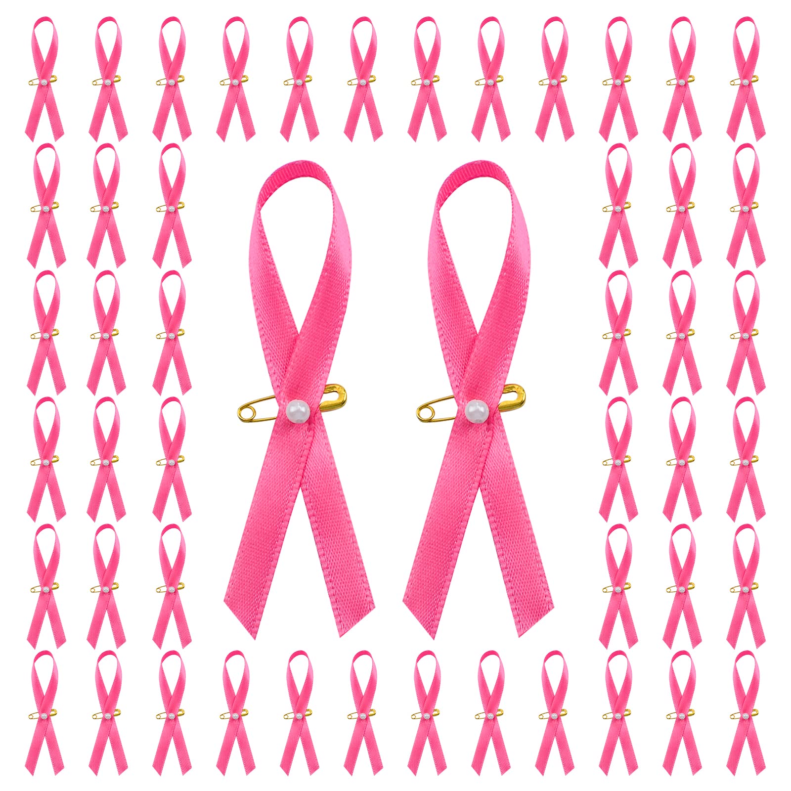 CRAFFANCYCRAFFANCY Pink Ribbon, 100 Pcs Satin Pins Breast Cancer Awareness Brooch With Pearl Safety Pins for Women and Men